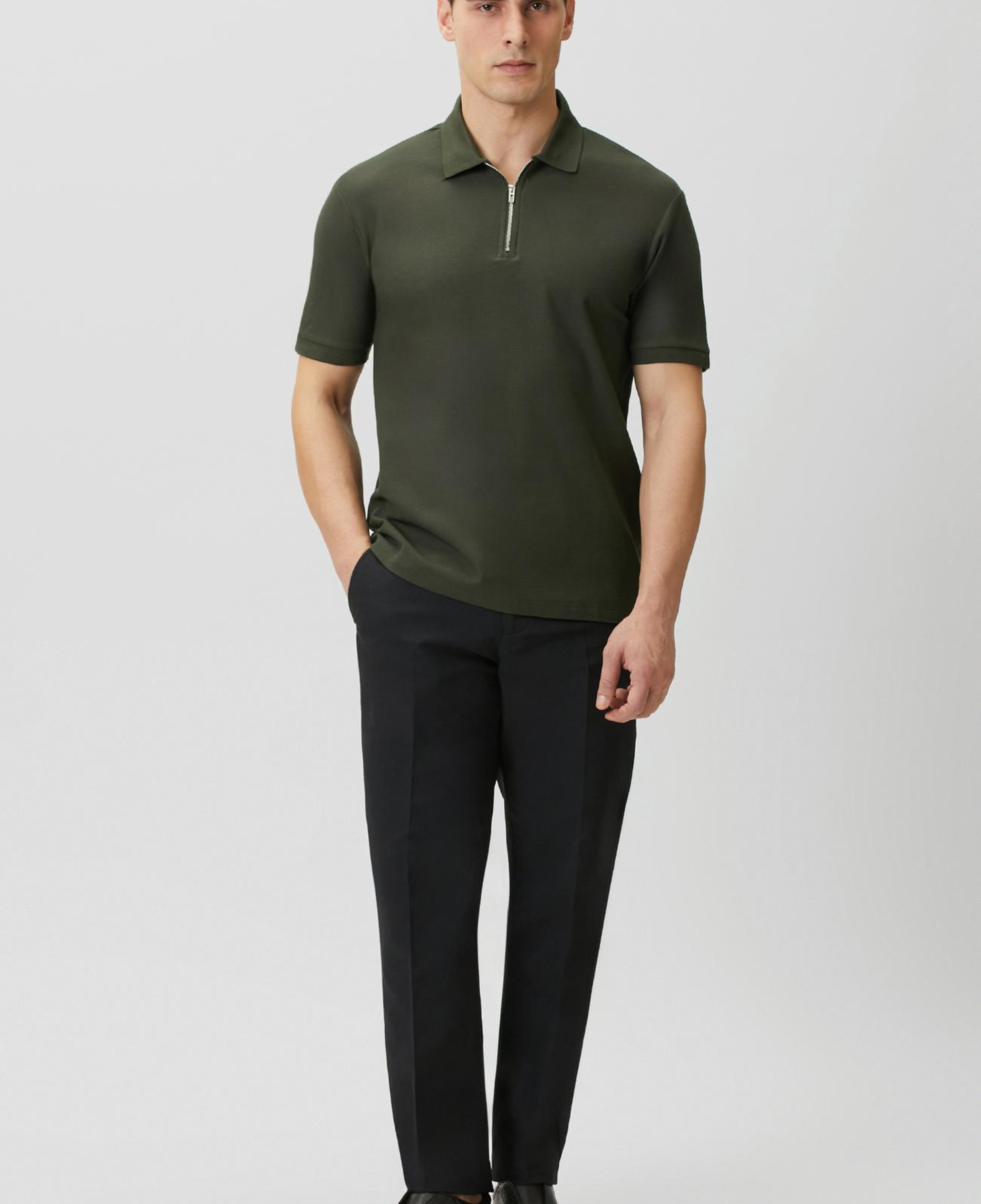 Network Erkek Slim Fit Haki Polo Yaka Jakarlı Pike T-shirt