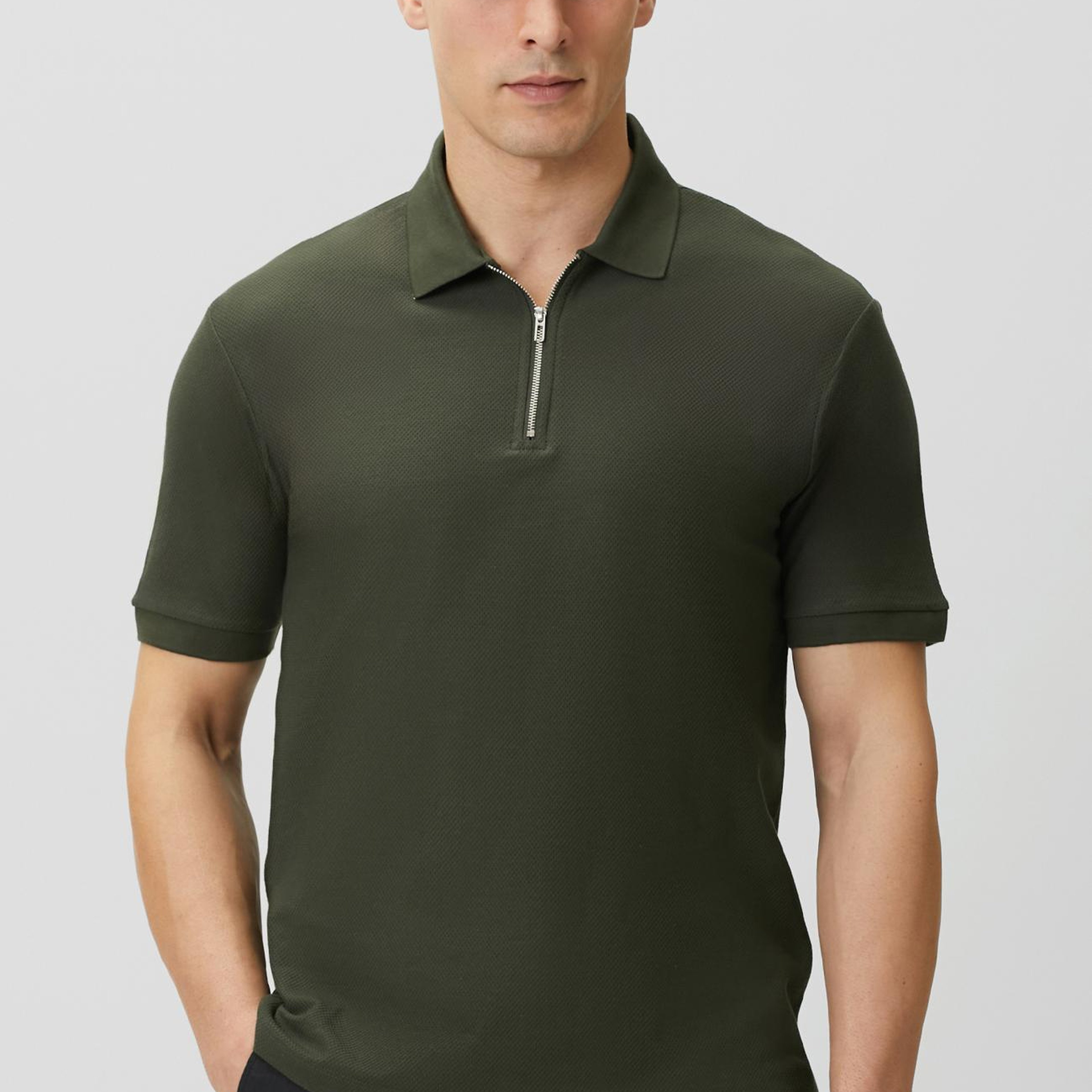 Network Erkek Slim Fit Haki Polo Yaka Jakarlı Pike T-shirt