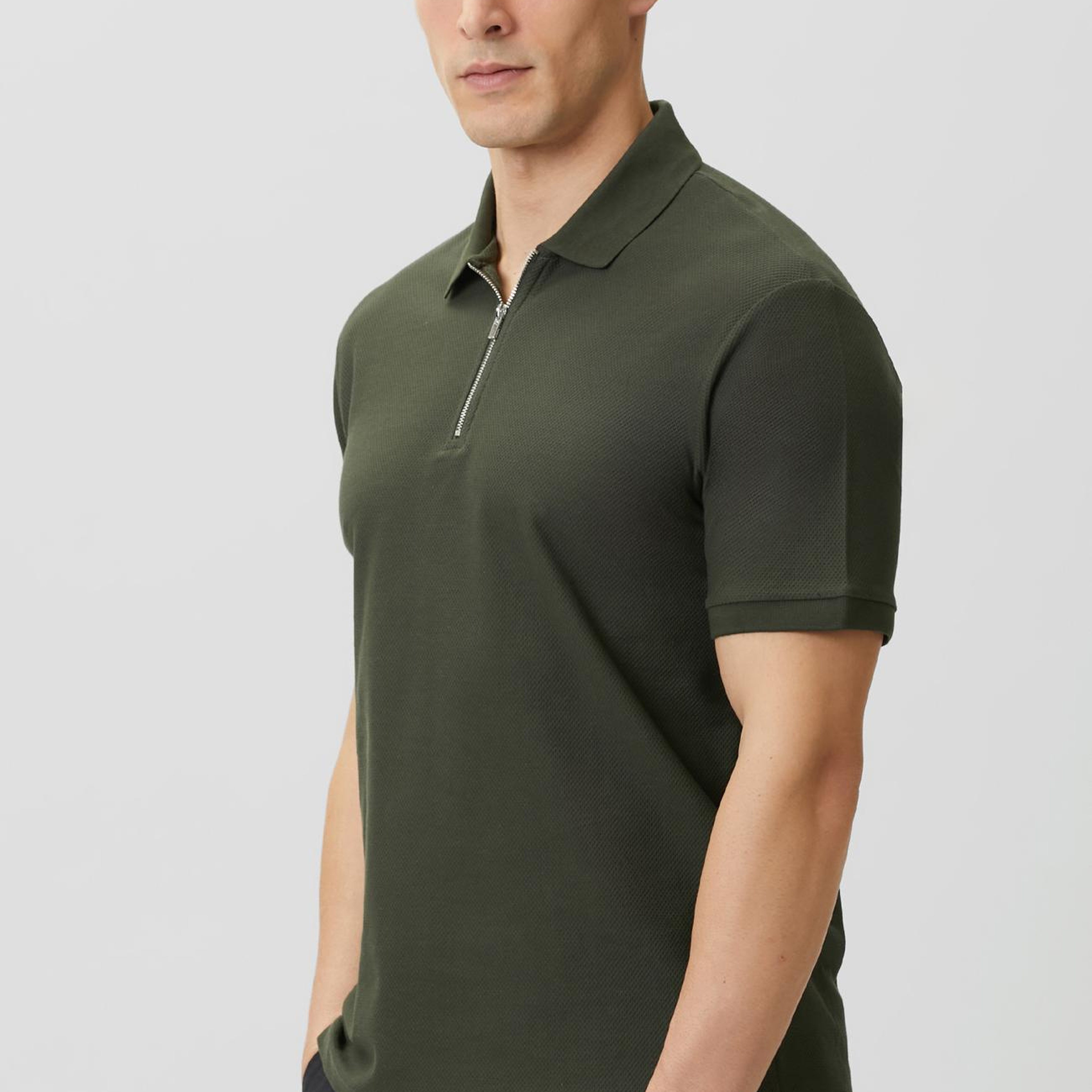 Network Erkek Slim Fit Haki Polo Yaka Jakarlı Pike T-shirt