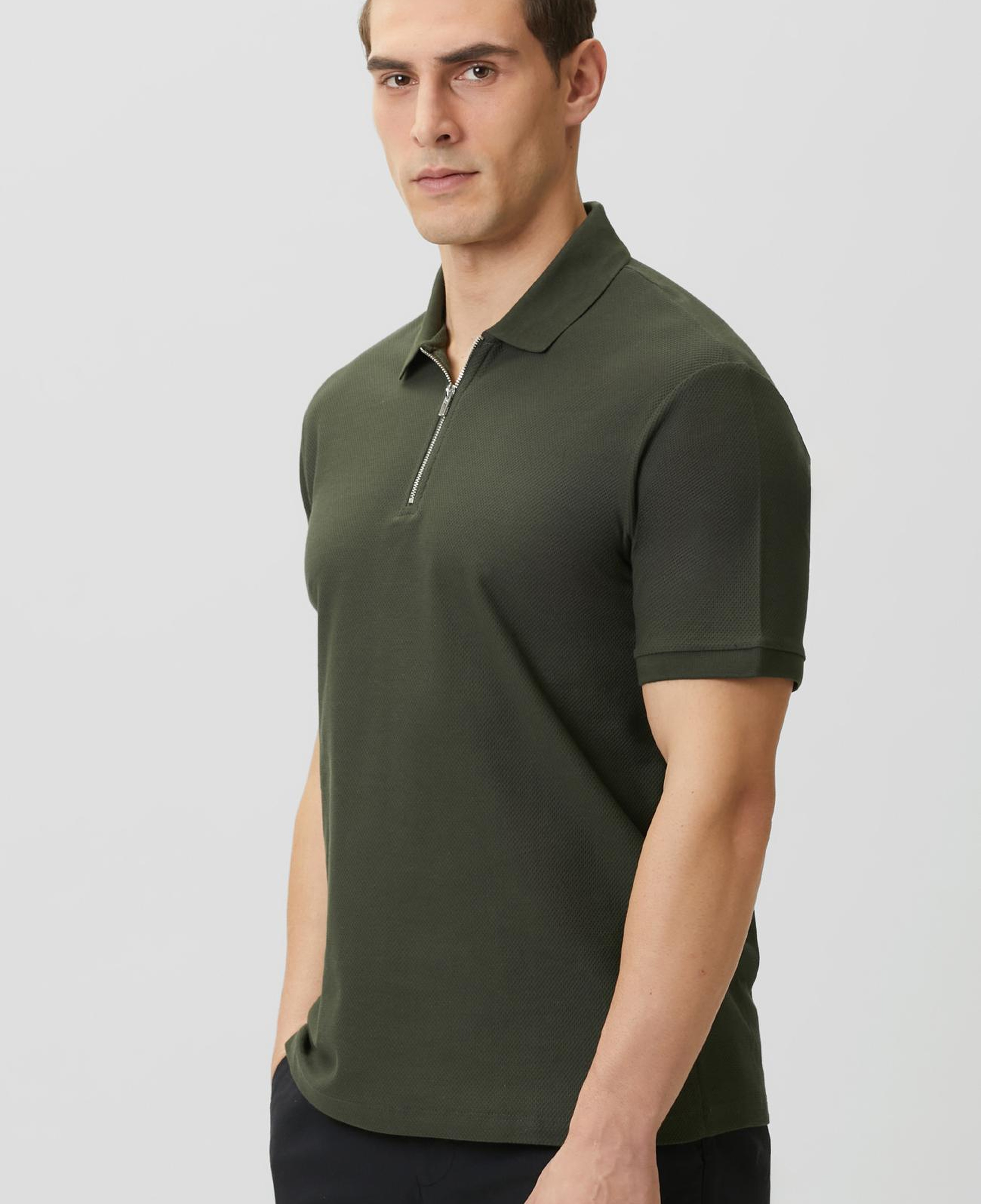 Network Erkek Slim Fit Haki Polo Yaka Jakarlı Pike T-shirt
