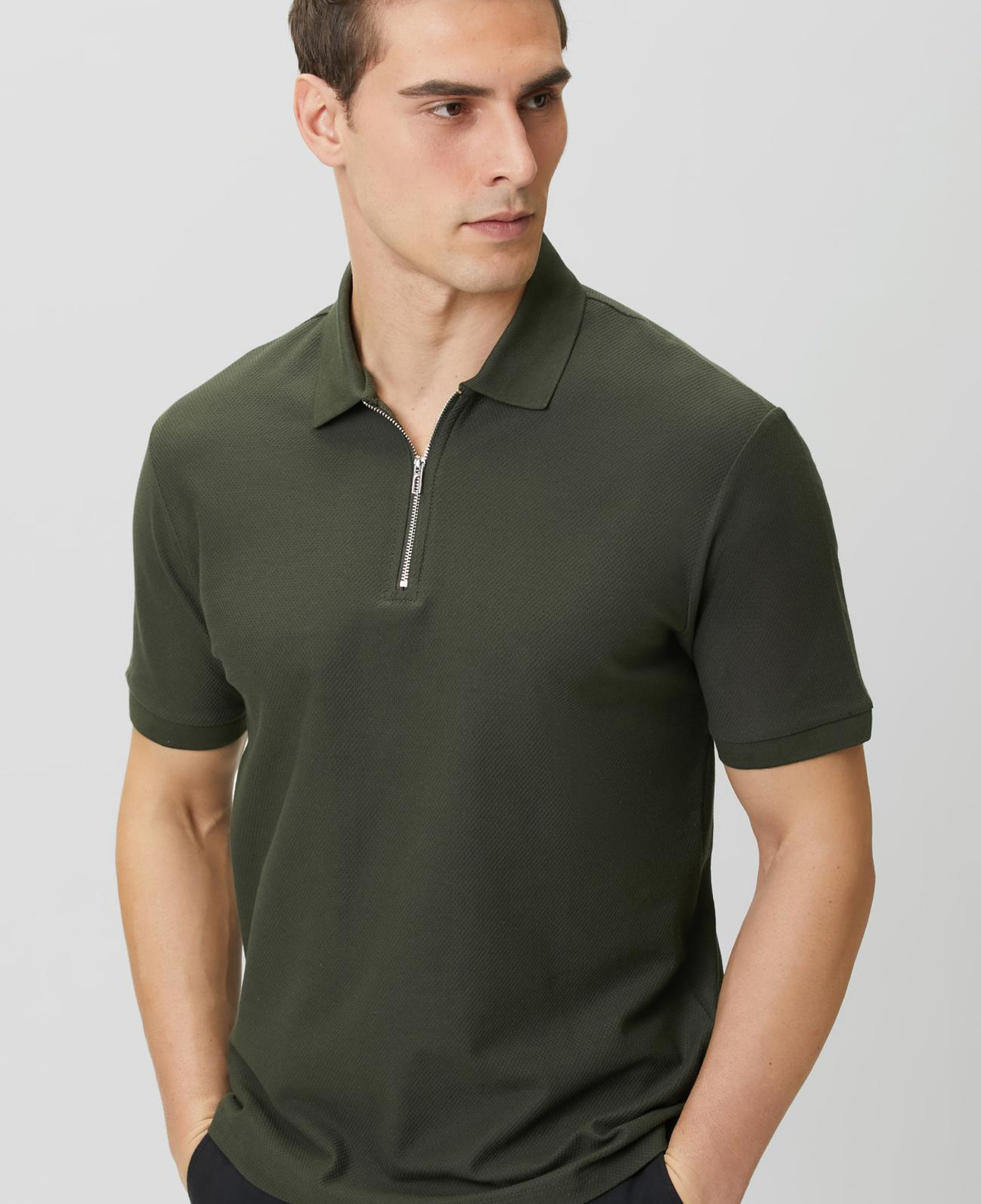 Network Erkek Slim Fit Haki Polo Yaka Jakarlı Pike T-shirt