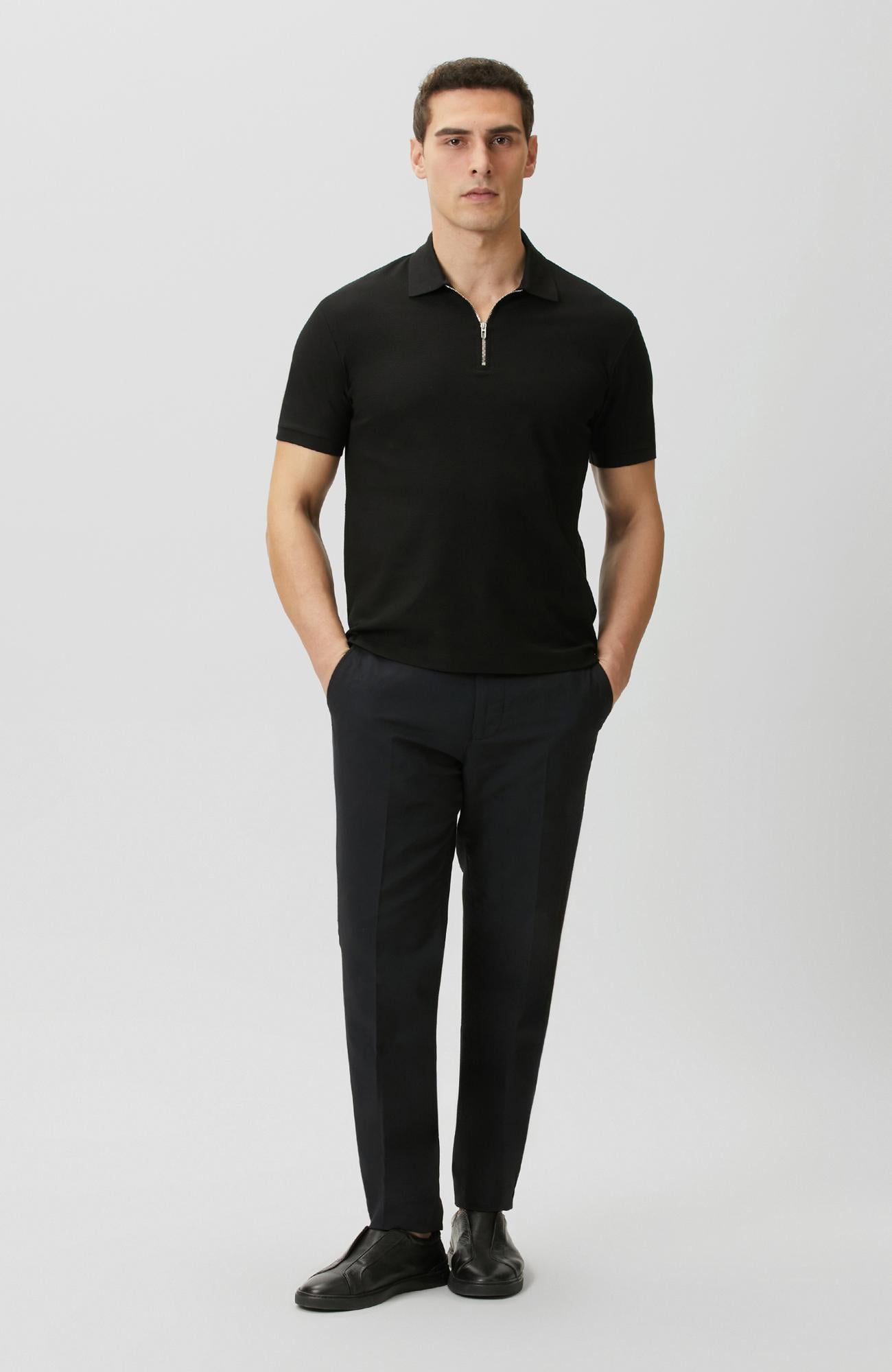 Network Erkek Slim Fit Siyah Polo Yaka Jakarlı Pike T-shirt