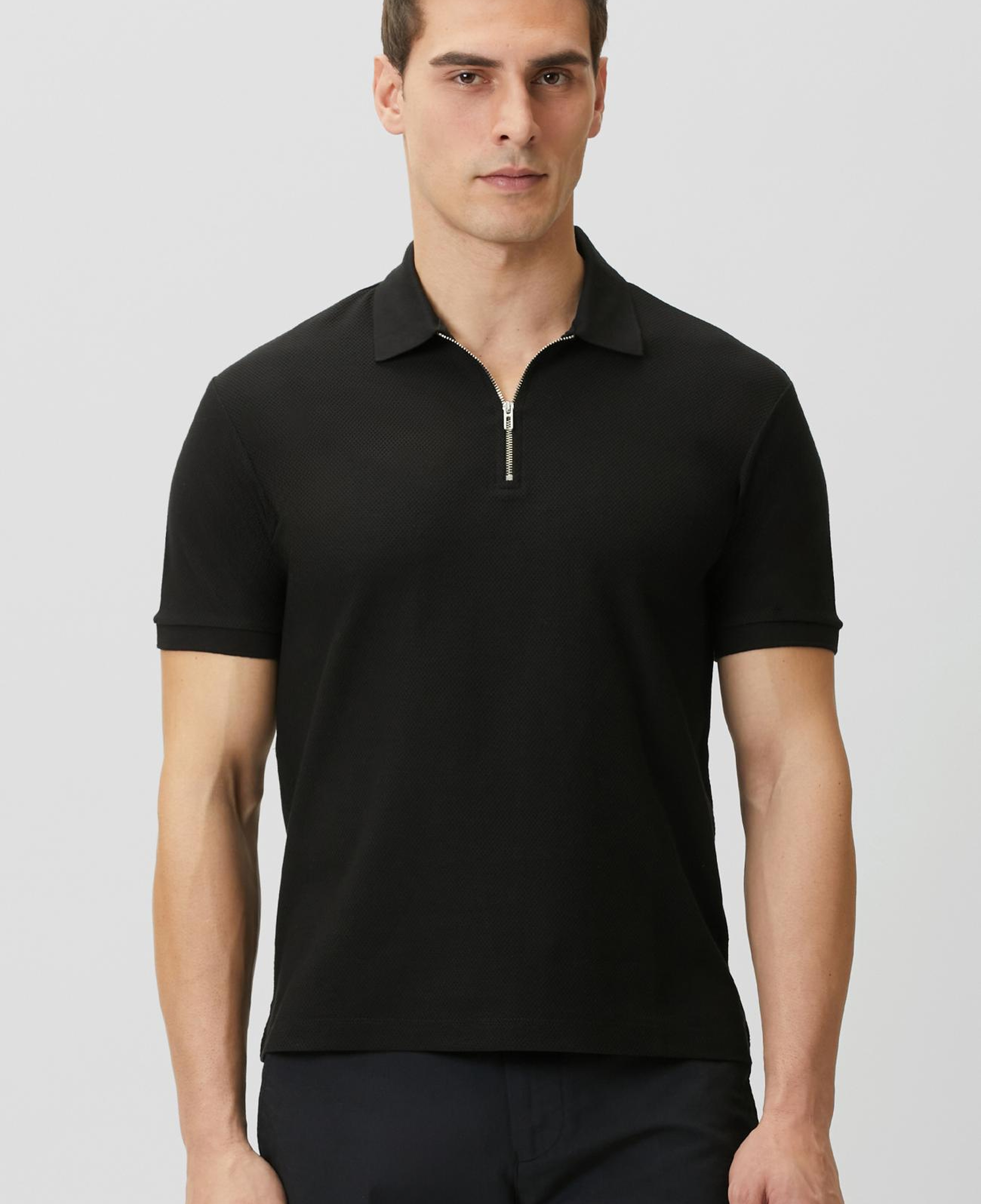 Network Erkek Slim Fit Siyah Polo Yaka Jakarlı Pike T-shirt