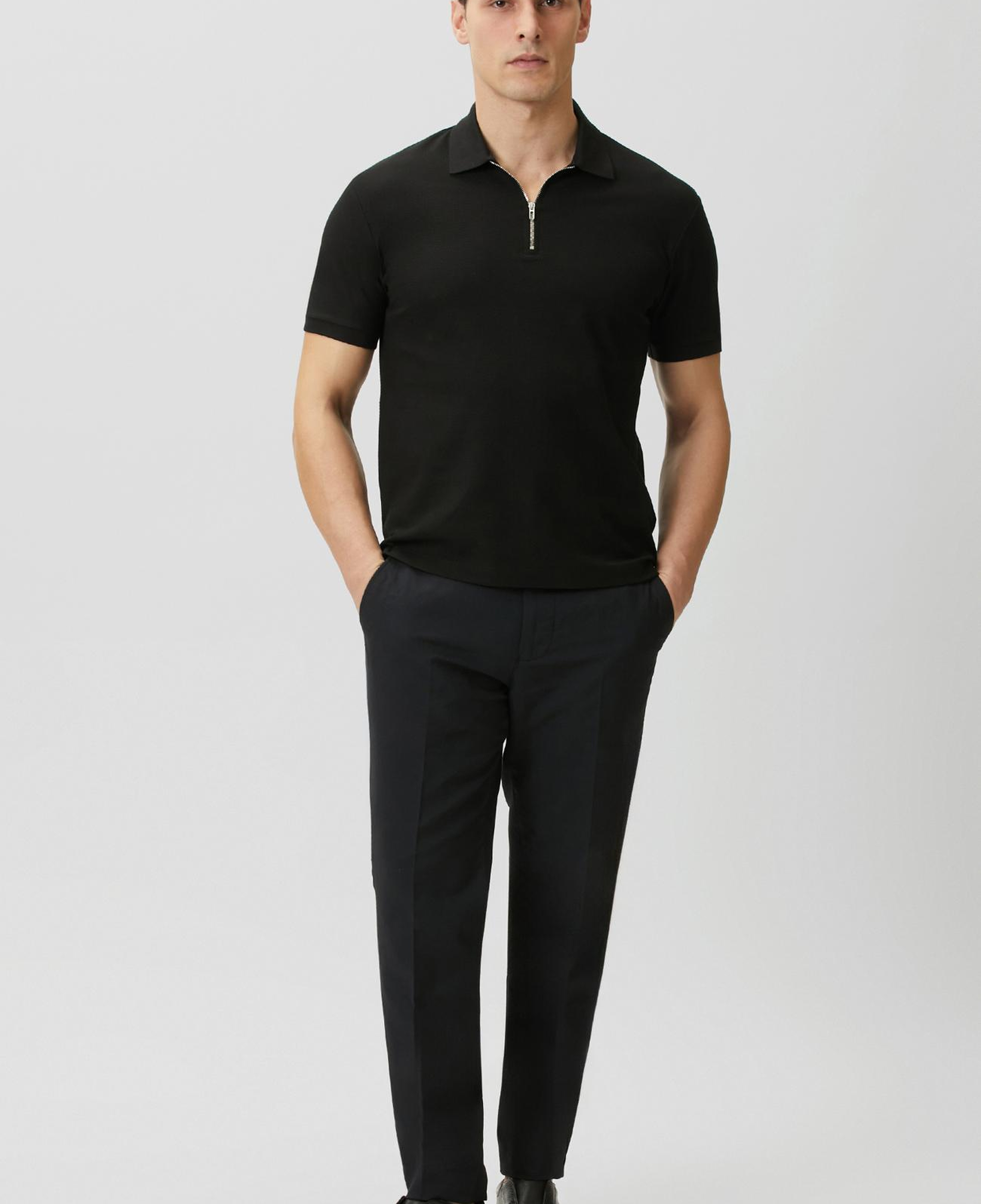Network Erkek Slim Fit Siyah Polo Yaka Jakarlı Pike T-shirt