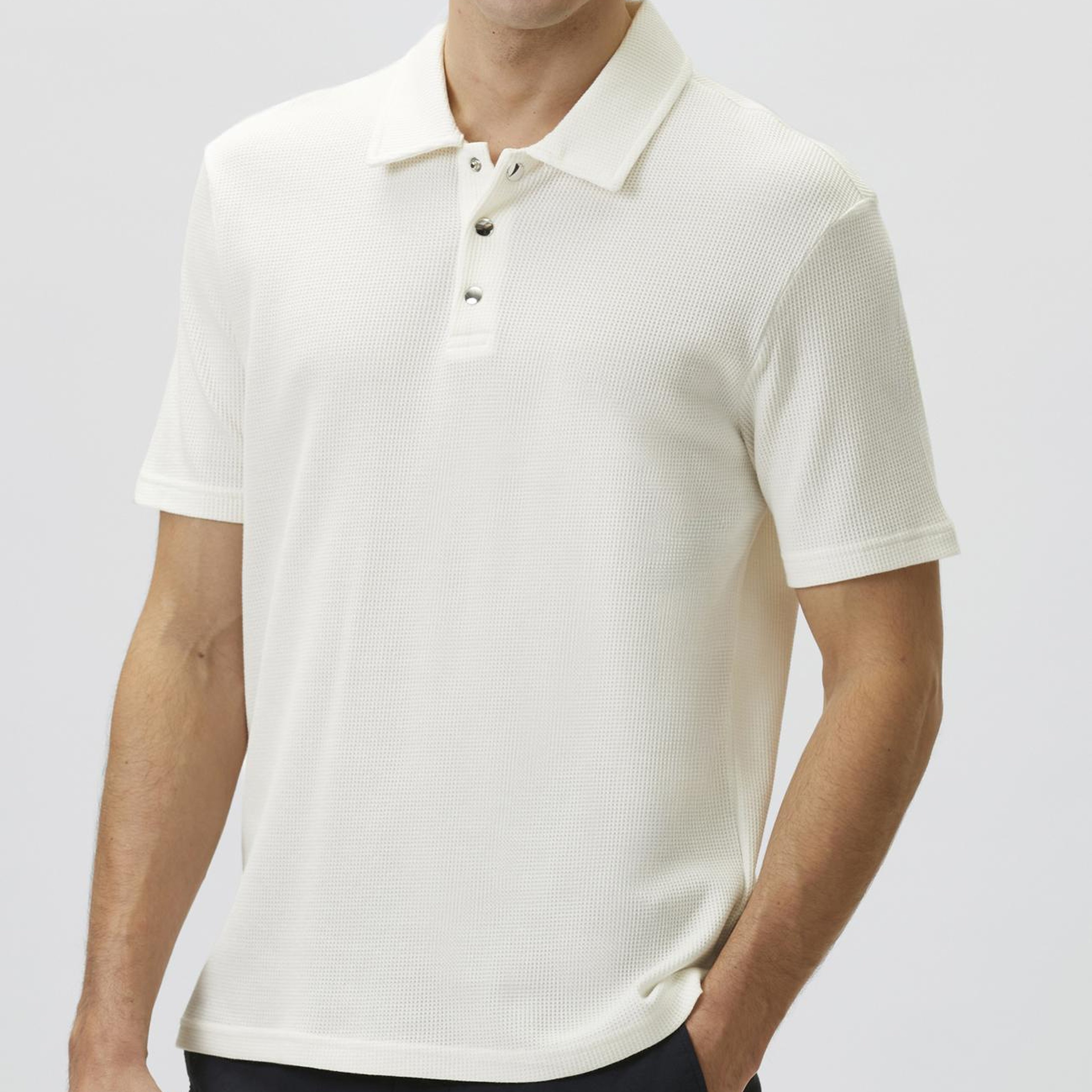 Network Erkek Slim Fit Beyaz Polo Yaka Waffle T-shirt