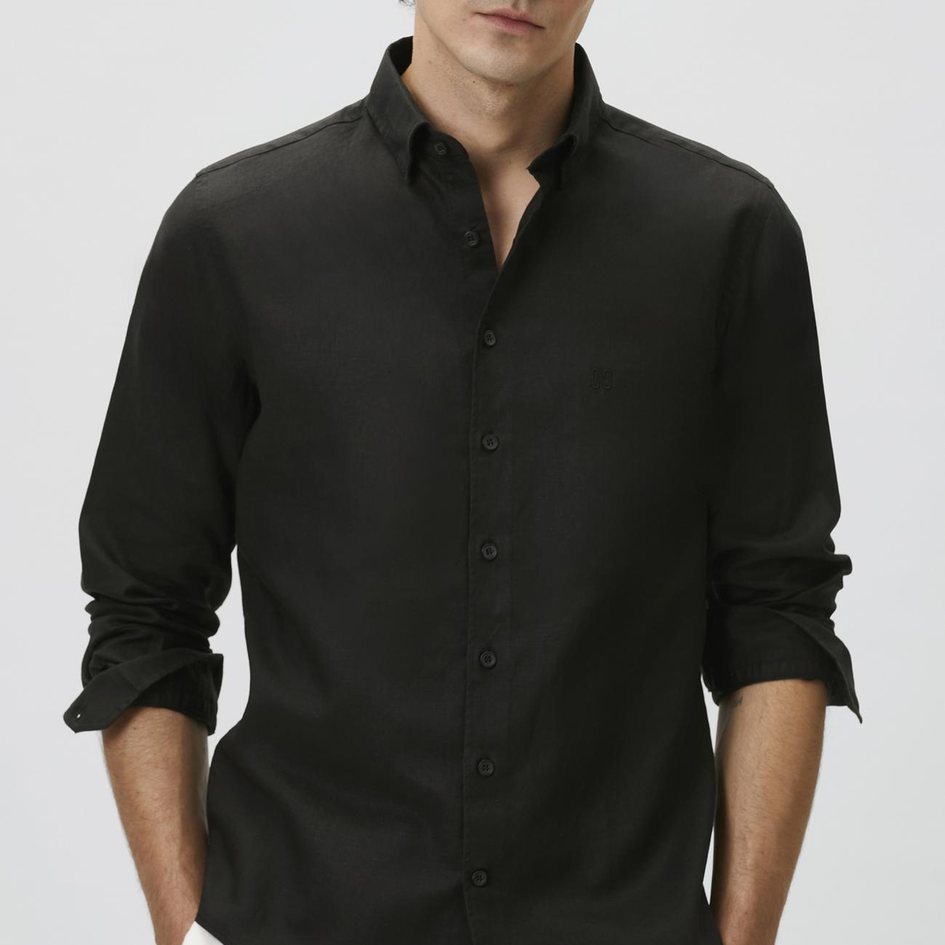 Network Erkek Slim Fit Siyah Keten Gömlek