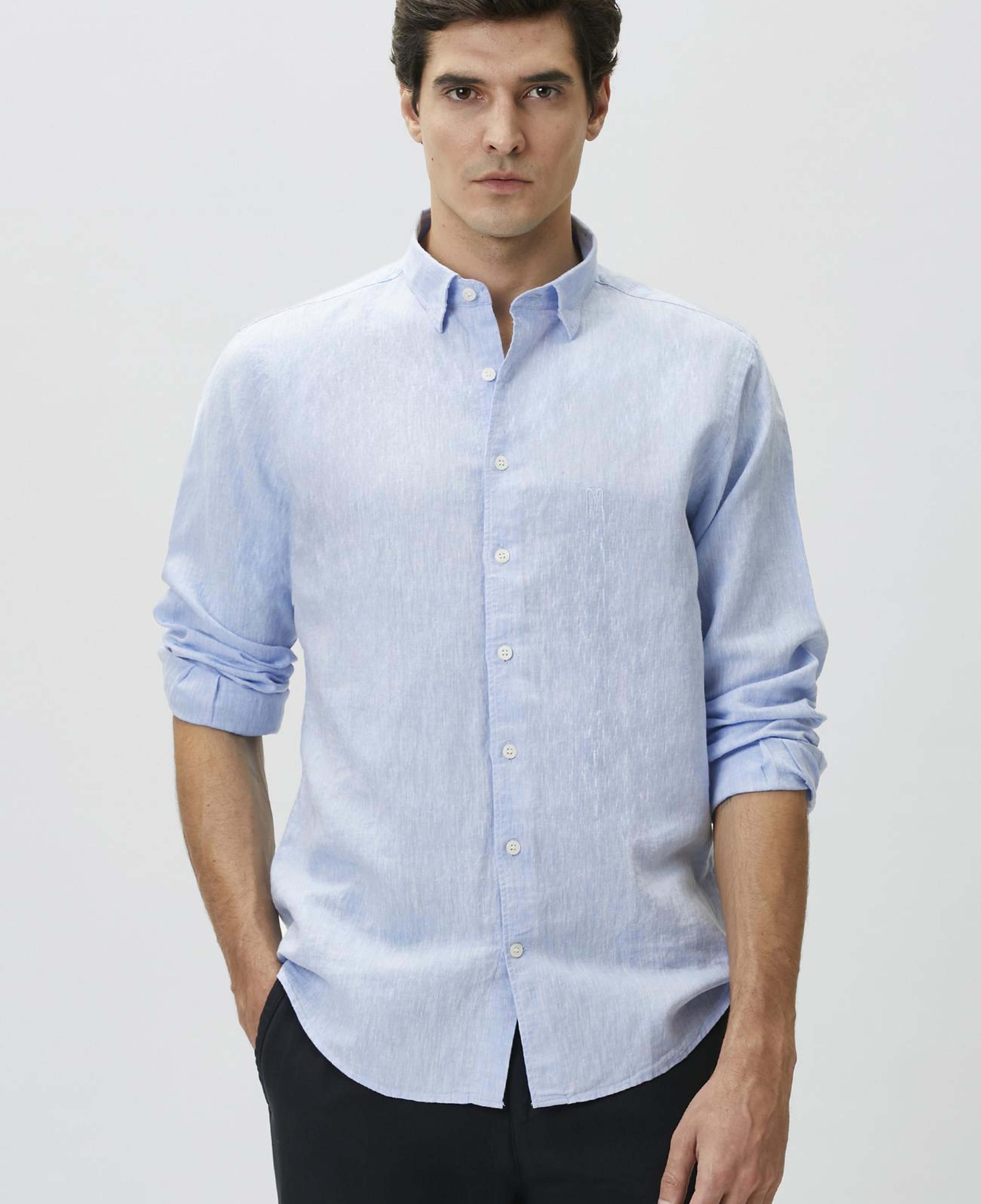 Network Erkek Slim Fit Açık Mavi Keten Gömlek