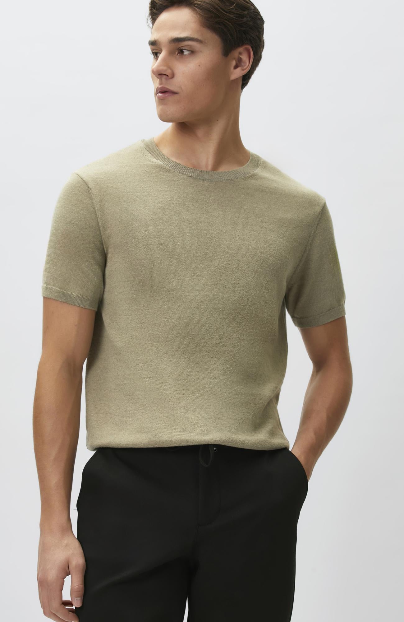 Network Erkek Slim Fit Açık Haki Keten Karışımlı Kazak