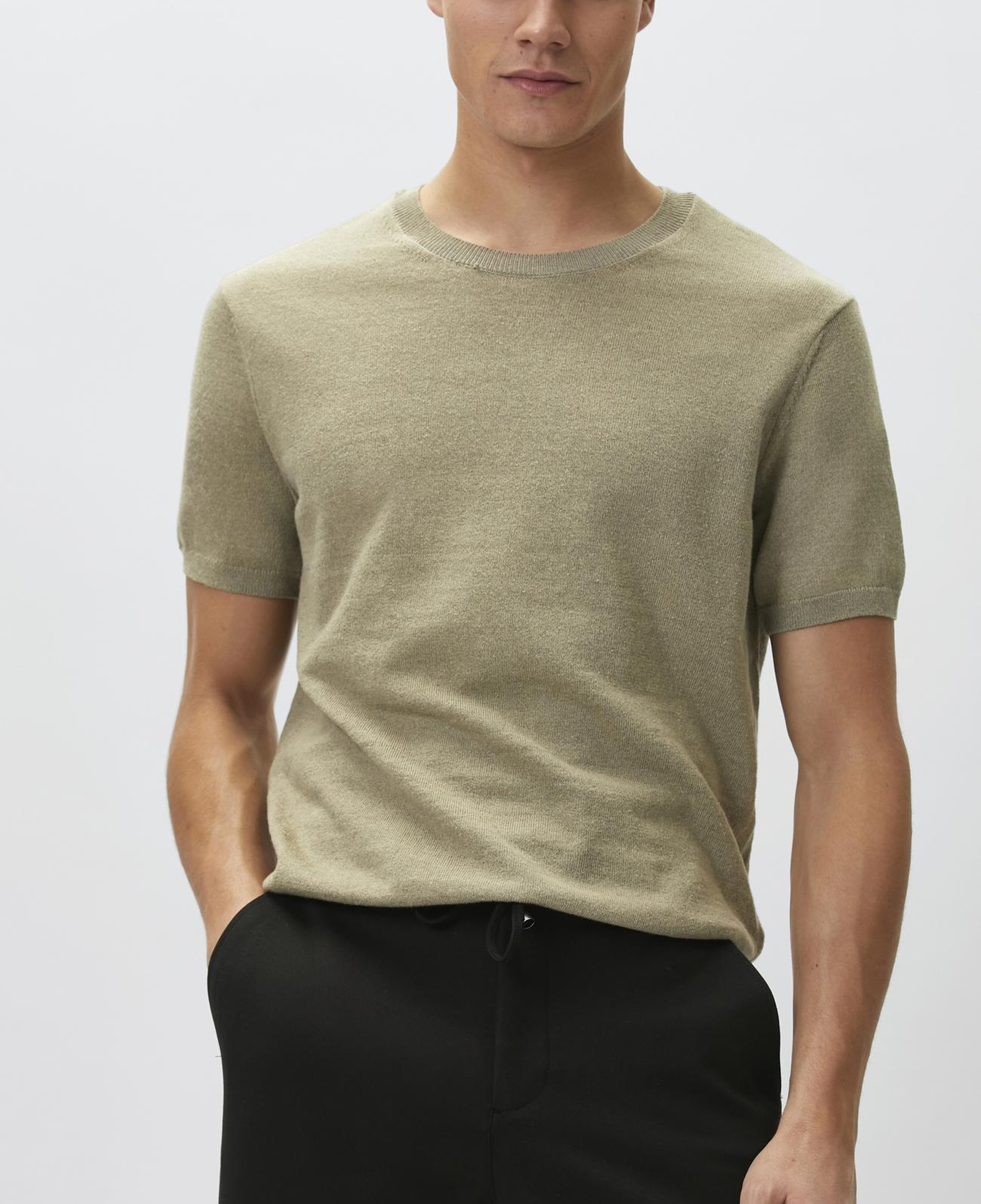 Network Erkek Slim Fit Açık Haki Keten Karışımlı Kazak
