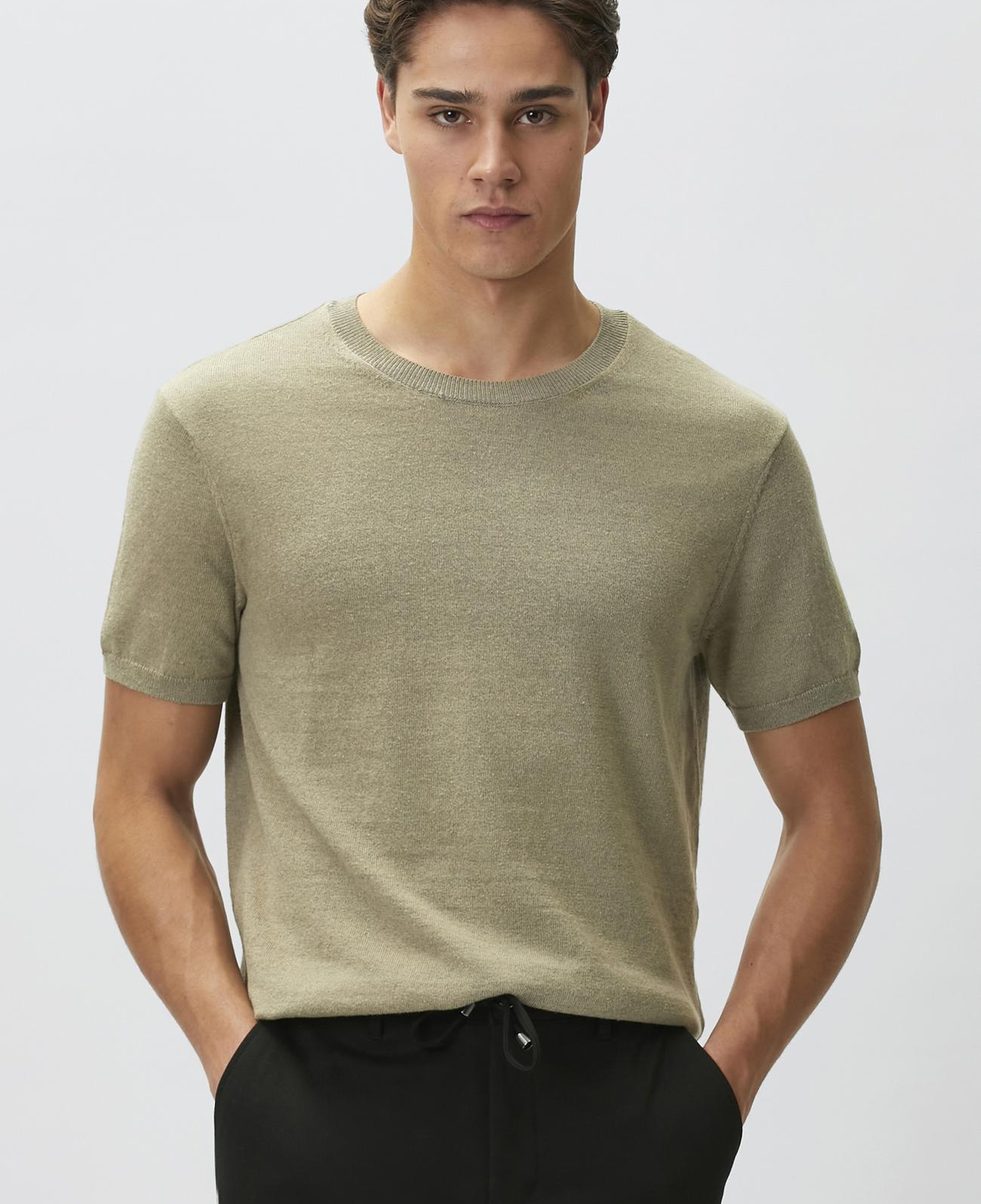 Network Erkek Slim Fit Açık Haki Keten Karışımlı Kazak