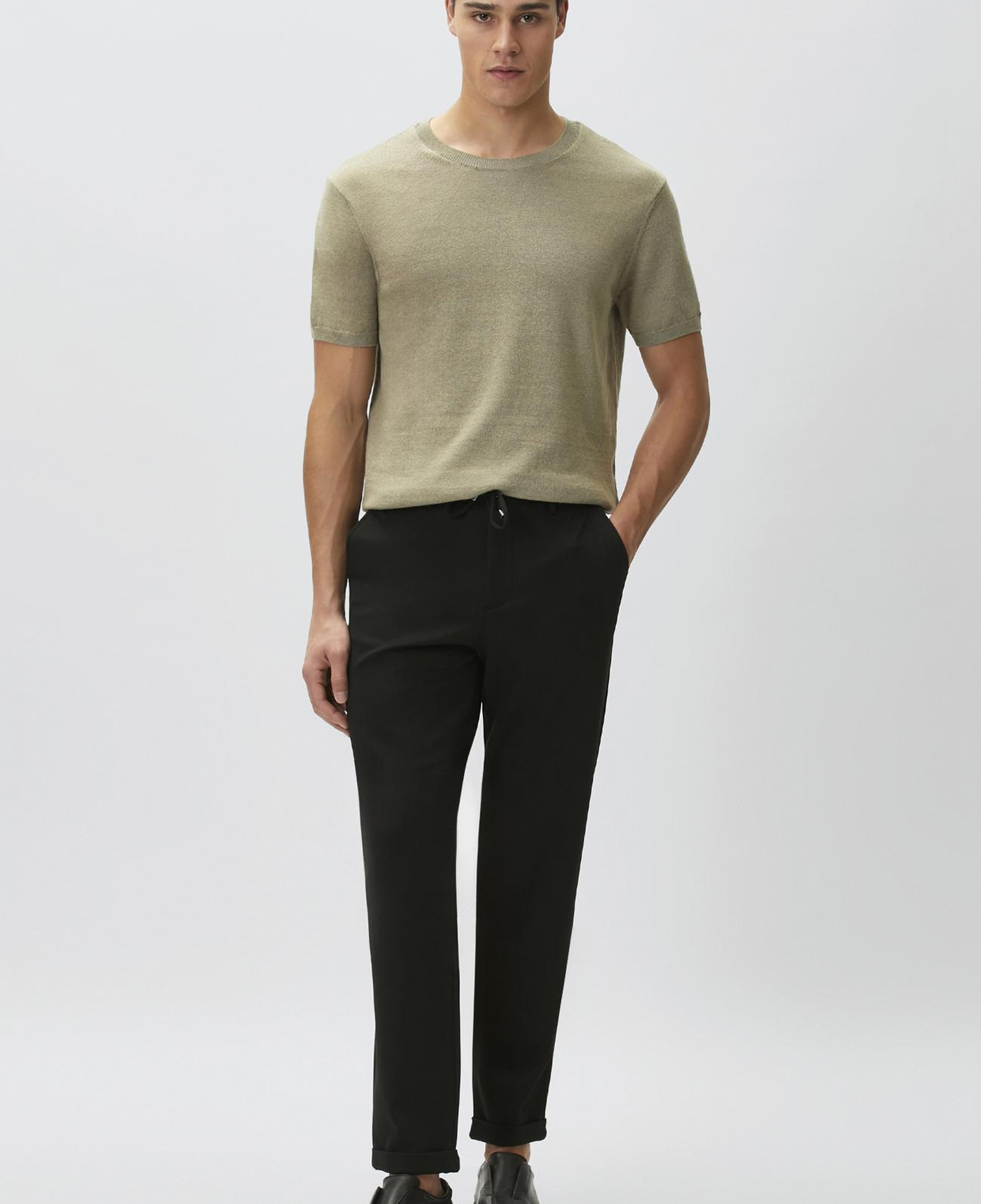 Network Erkek Slim Fit Açık Haki Keten Karışımlı Kazak