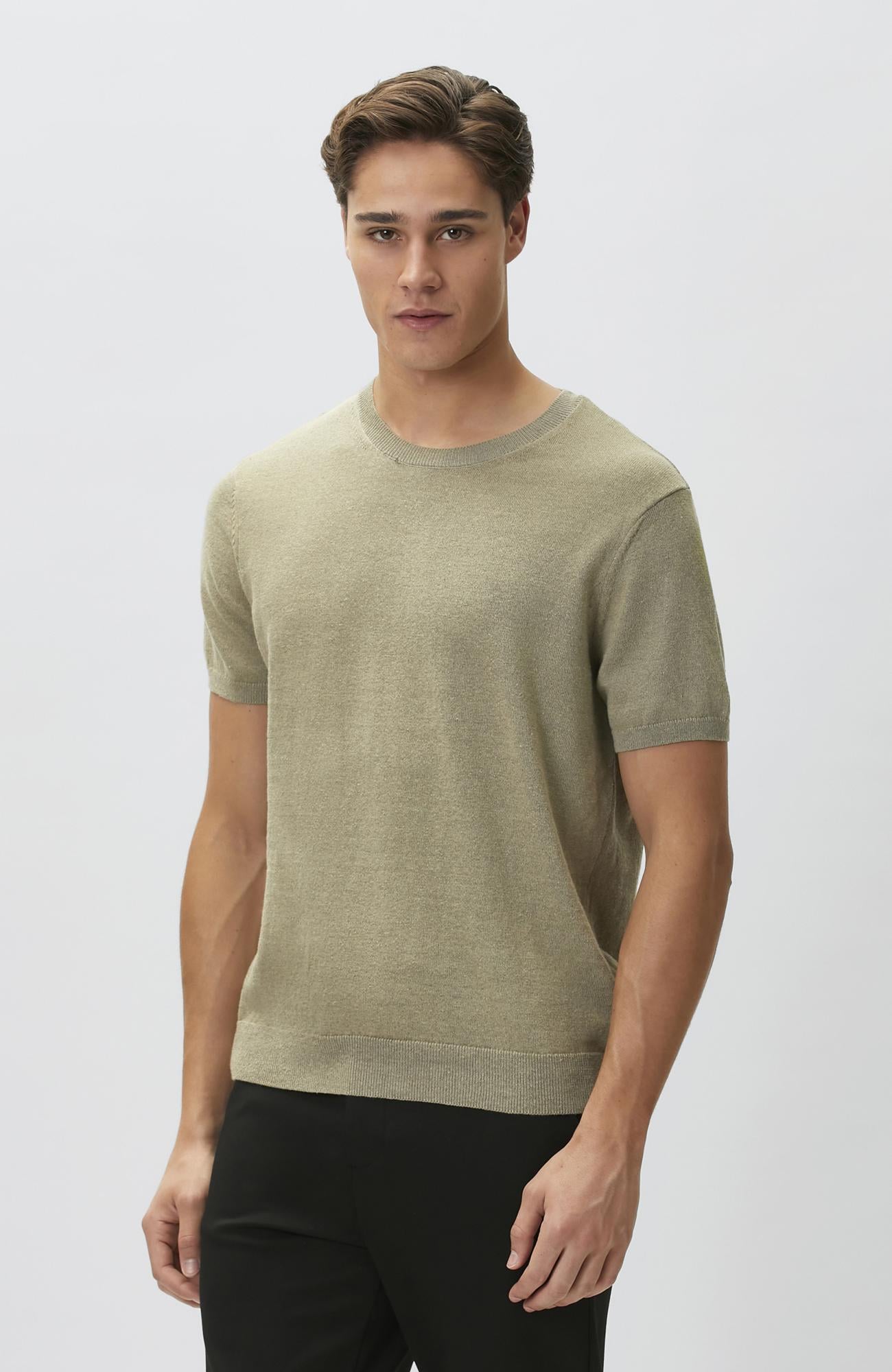 Network Erkek Slim Fit Açık Haki Keten Karışımlı Kazak
