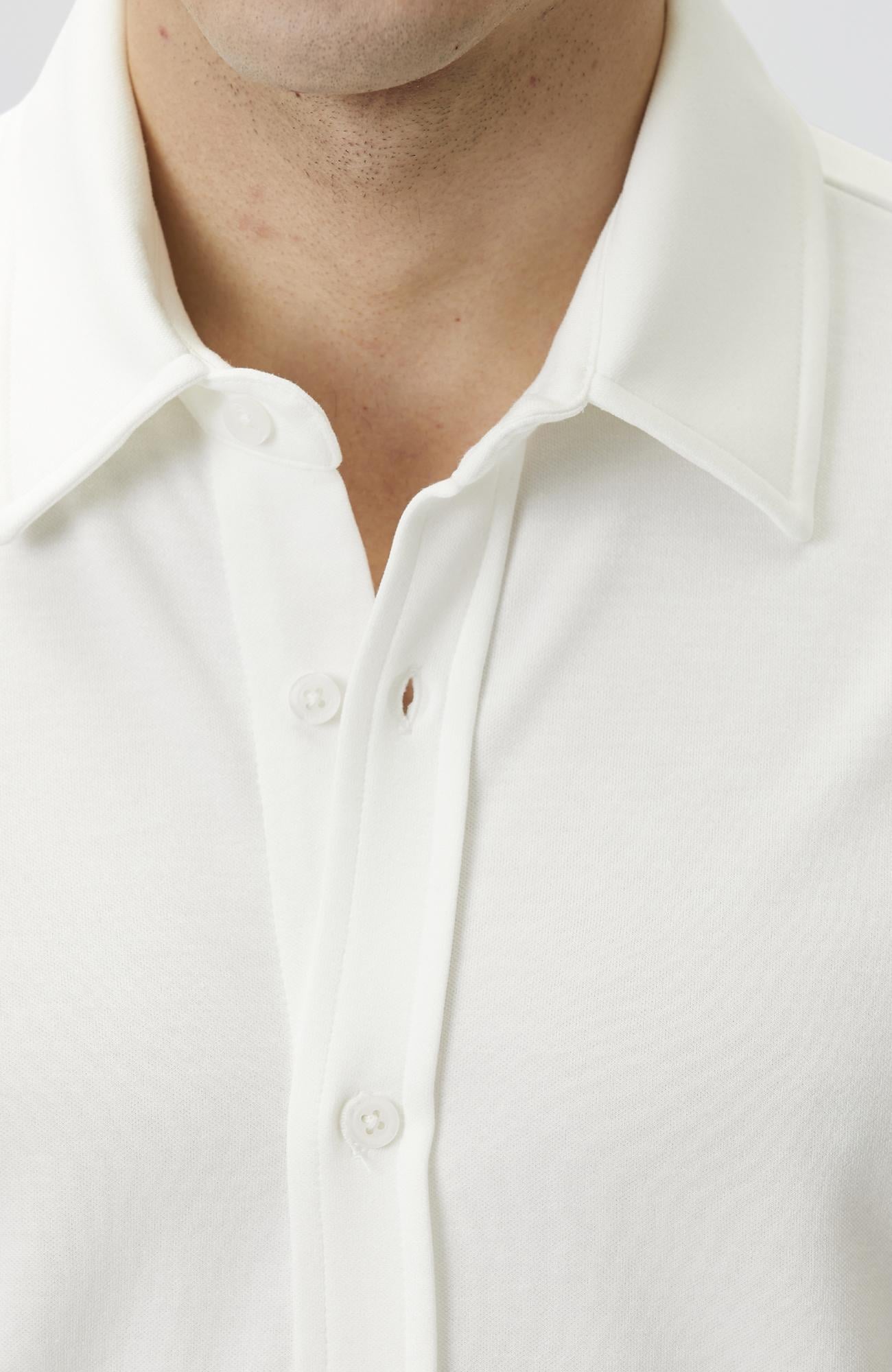 Network Erkek Slim Fit Kırık Beyaz Kısa Kol Örme Gömlek