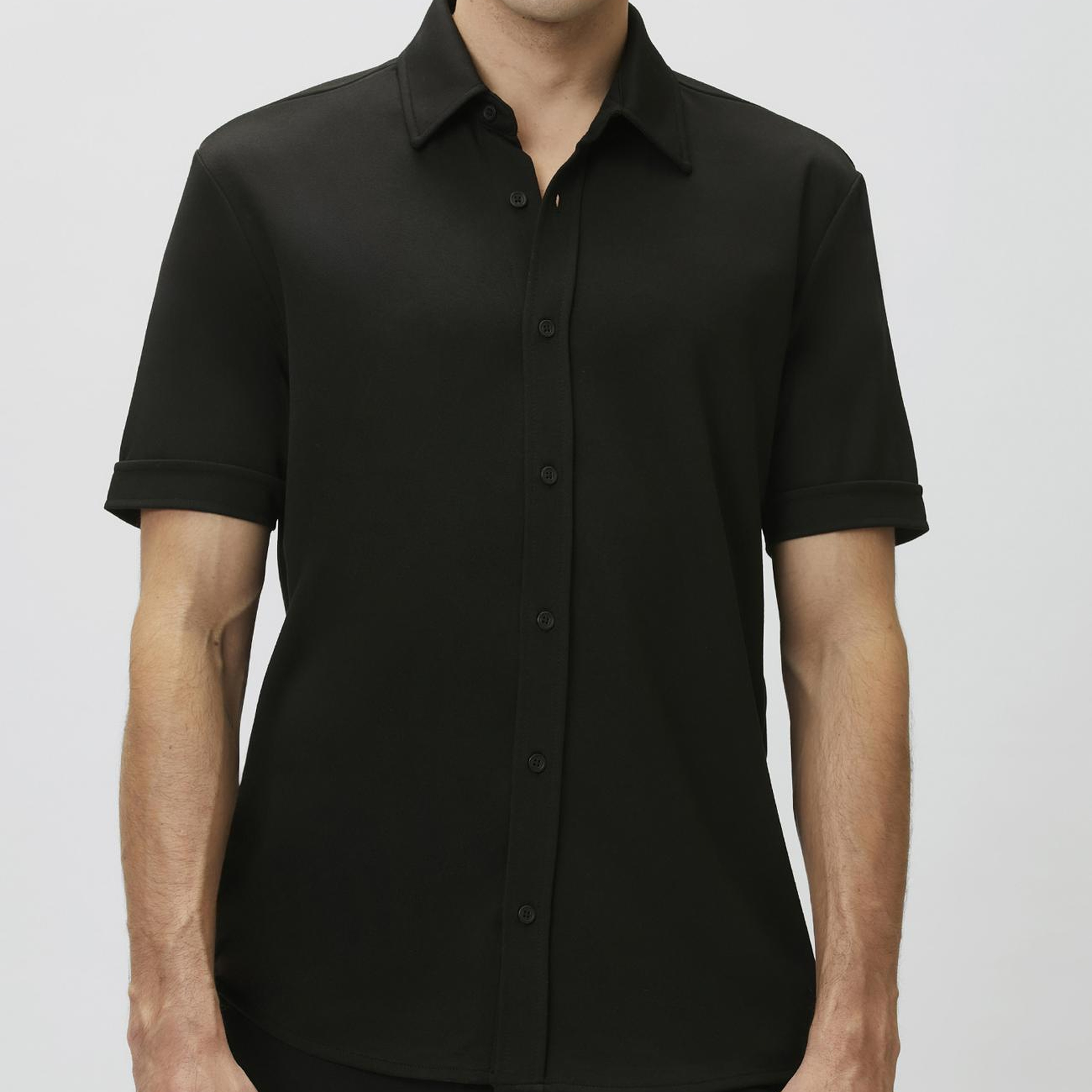 Network Erkek Slim Fit Siyah Kısa Kol Örme Gömlek