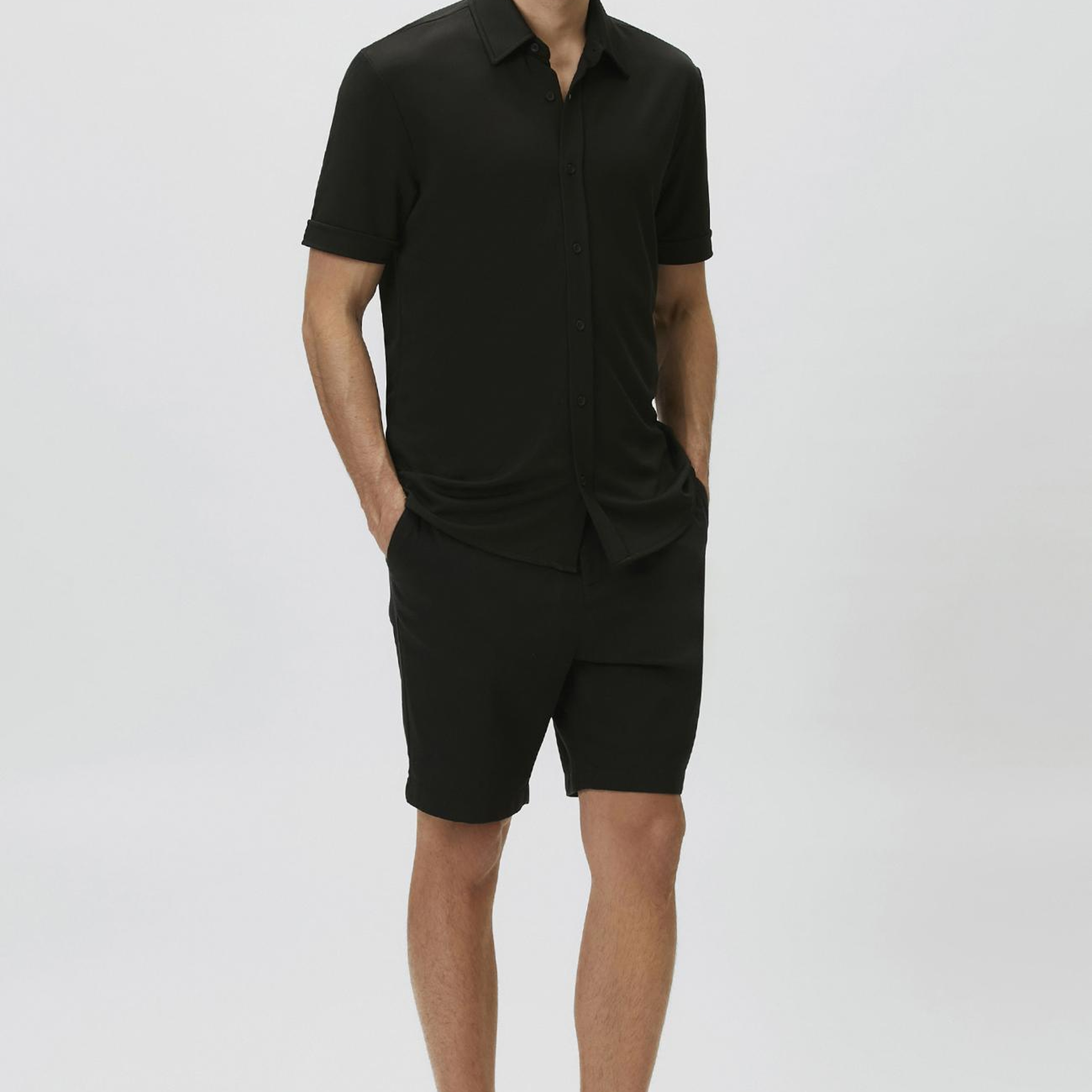 Network Erkek Slim Fit Siyah Kısa Kol Örme Gömlek