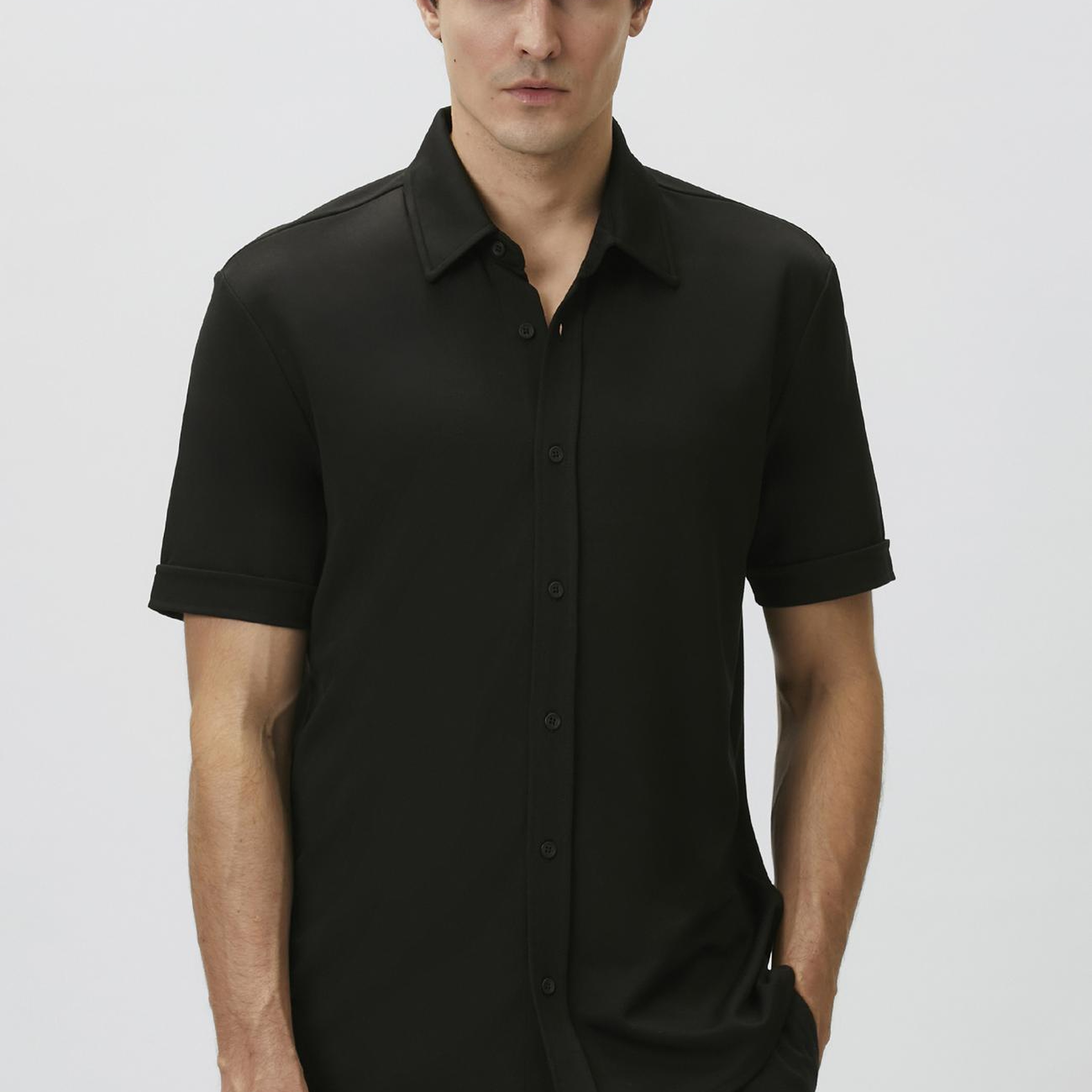 Network Erkek Slim Fit Siyah Kısa Kol Örme Gömlek