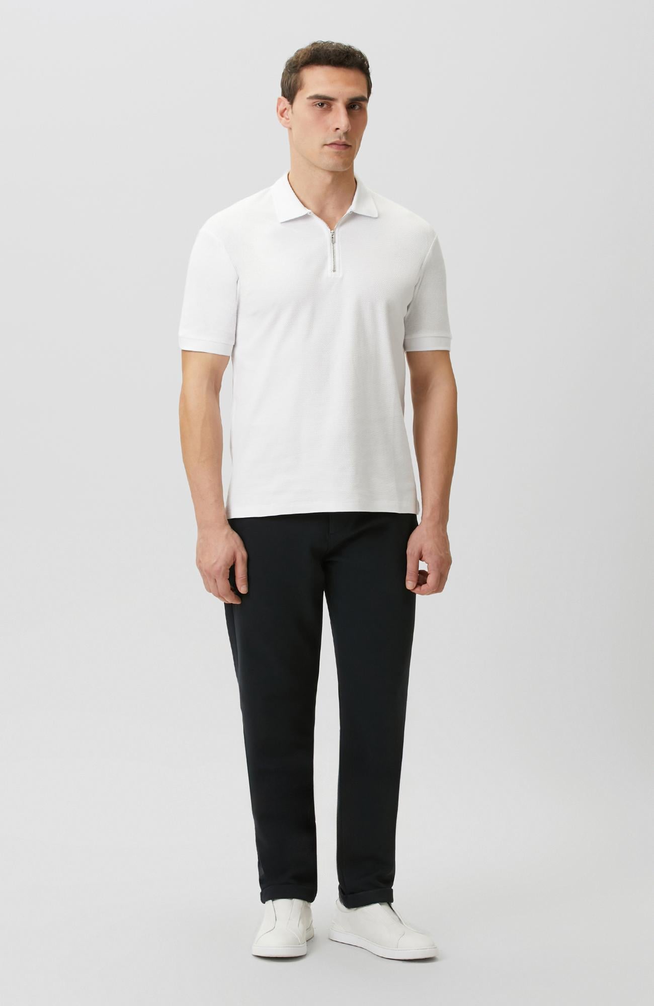 Network Erkek Slim Fit Beyaz Polo Yaka Jakarlı Pike T-shirt