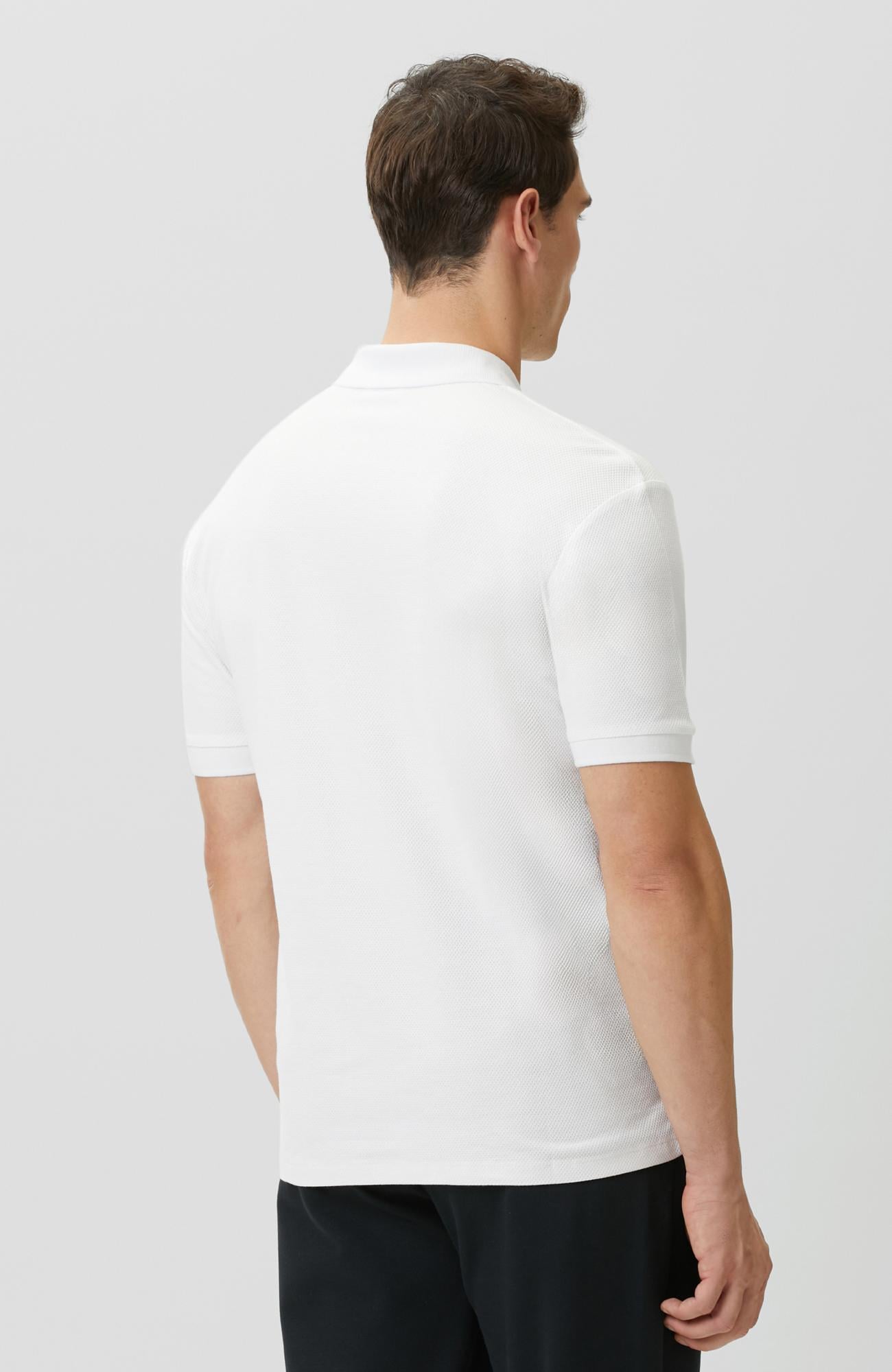 Network Erkek Slim Fit Beyaz Polo Yaka Jakarlı Pike T-shirt