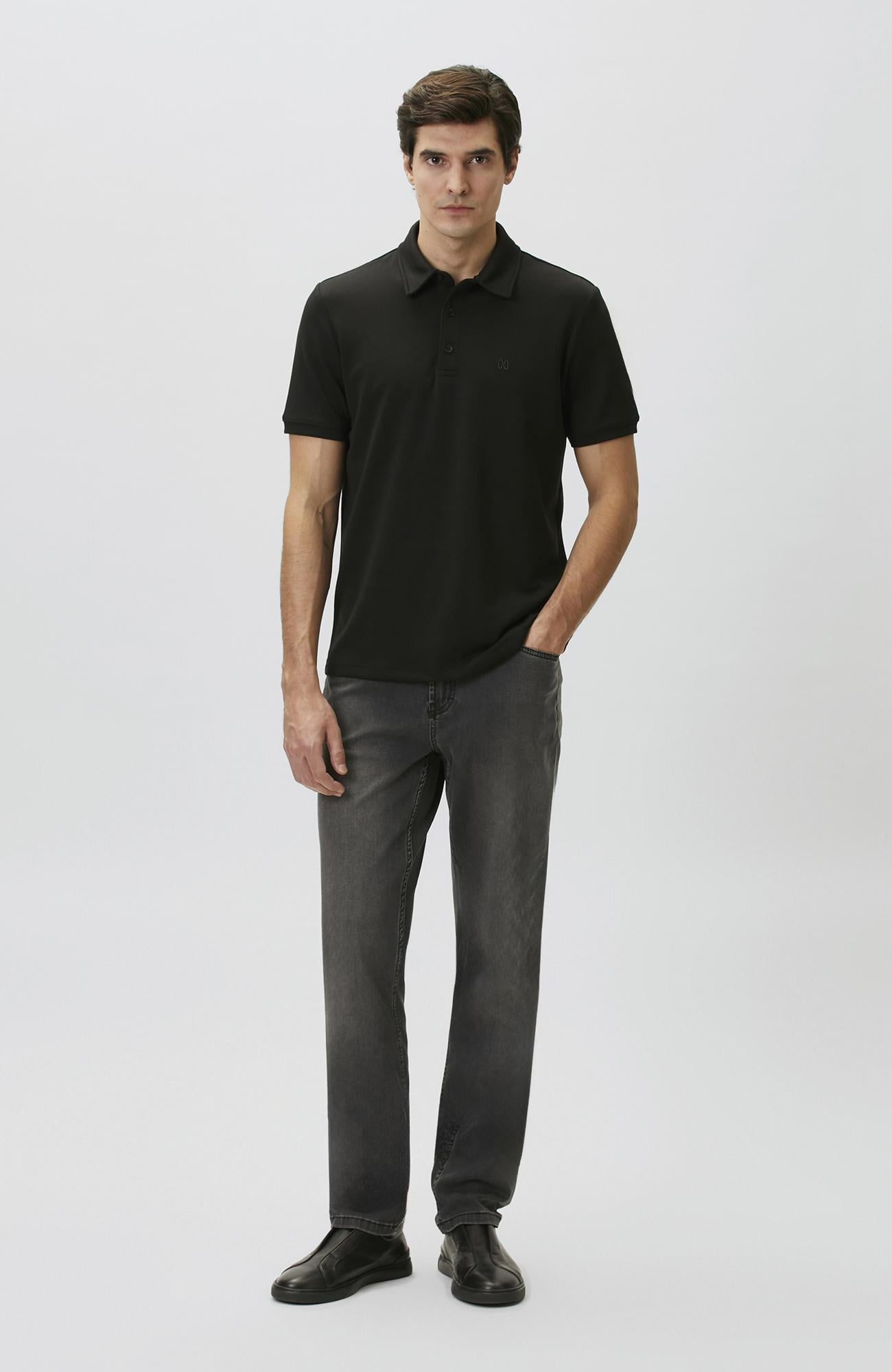 Network Erkek Comfort Fit Siyah Basic Polo Yaka Modal T-shirt