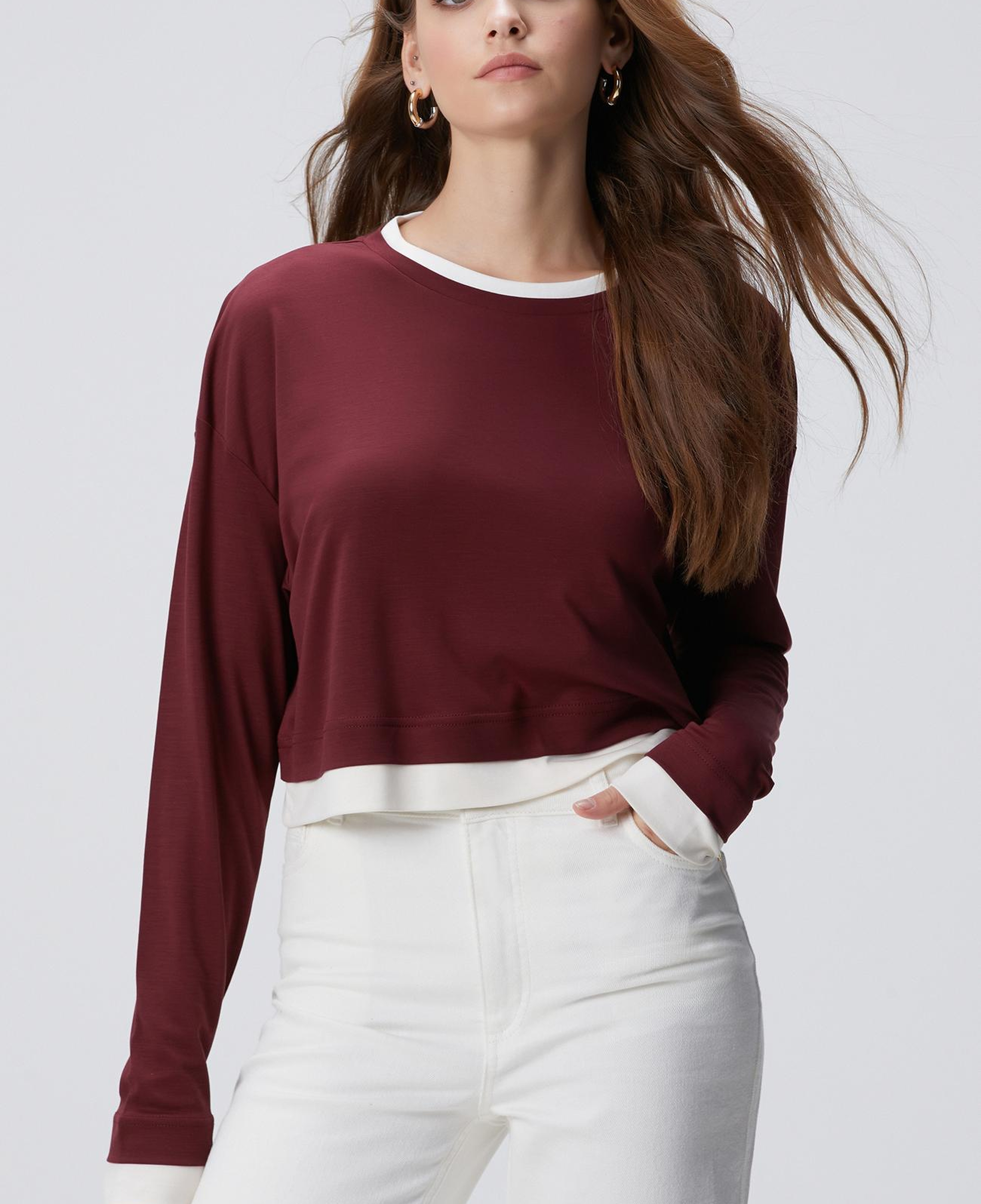 Network Kadın Bordo Çift Renkli T-Shirt