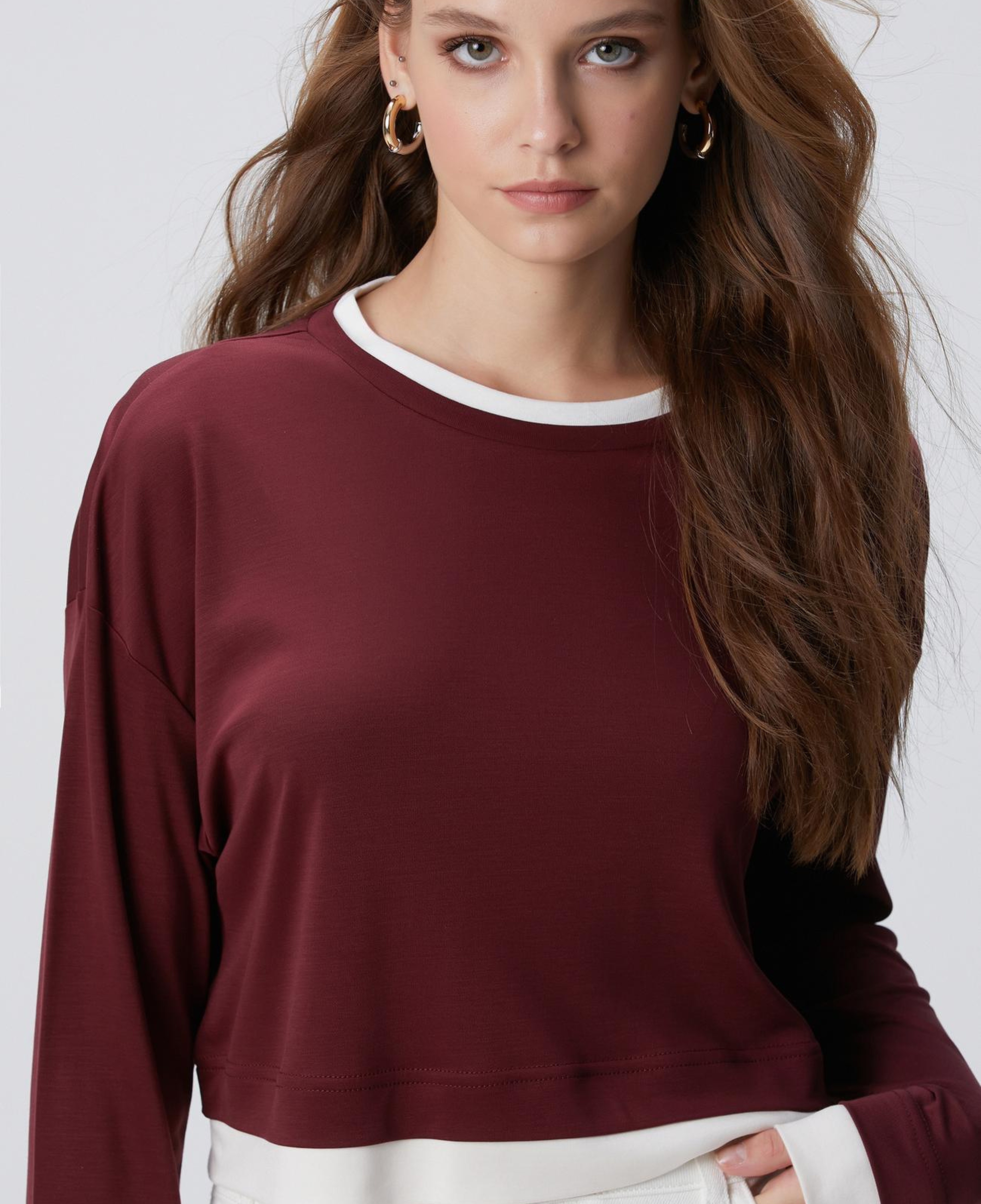 Network Kadın Bordo Çift Renkli T-Shirt