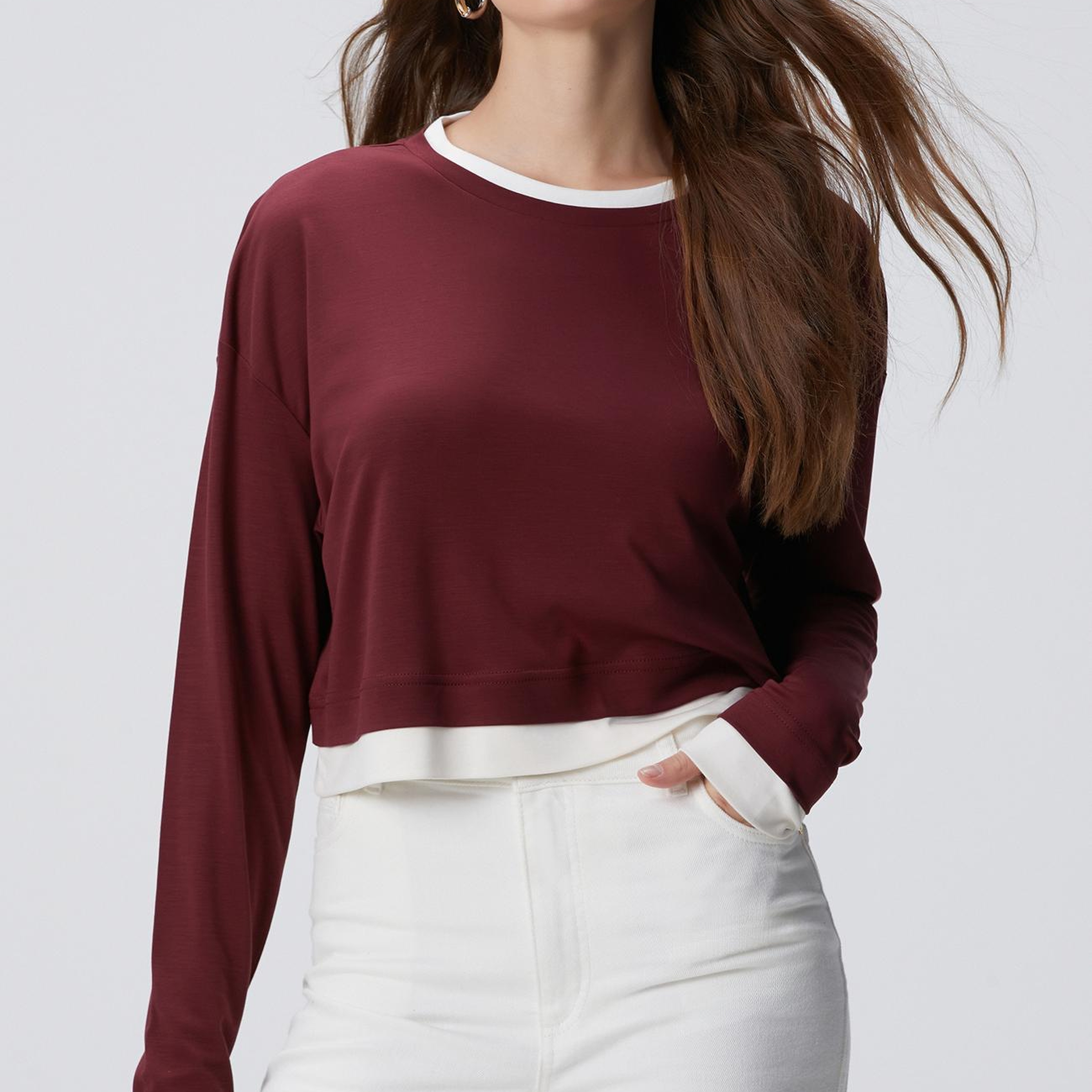 Network Kadın Bordo Çift Renkli T-Shirt