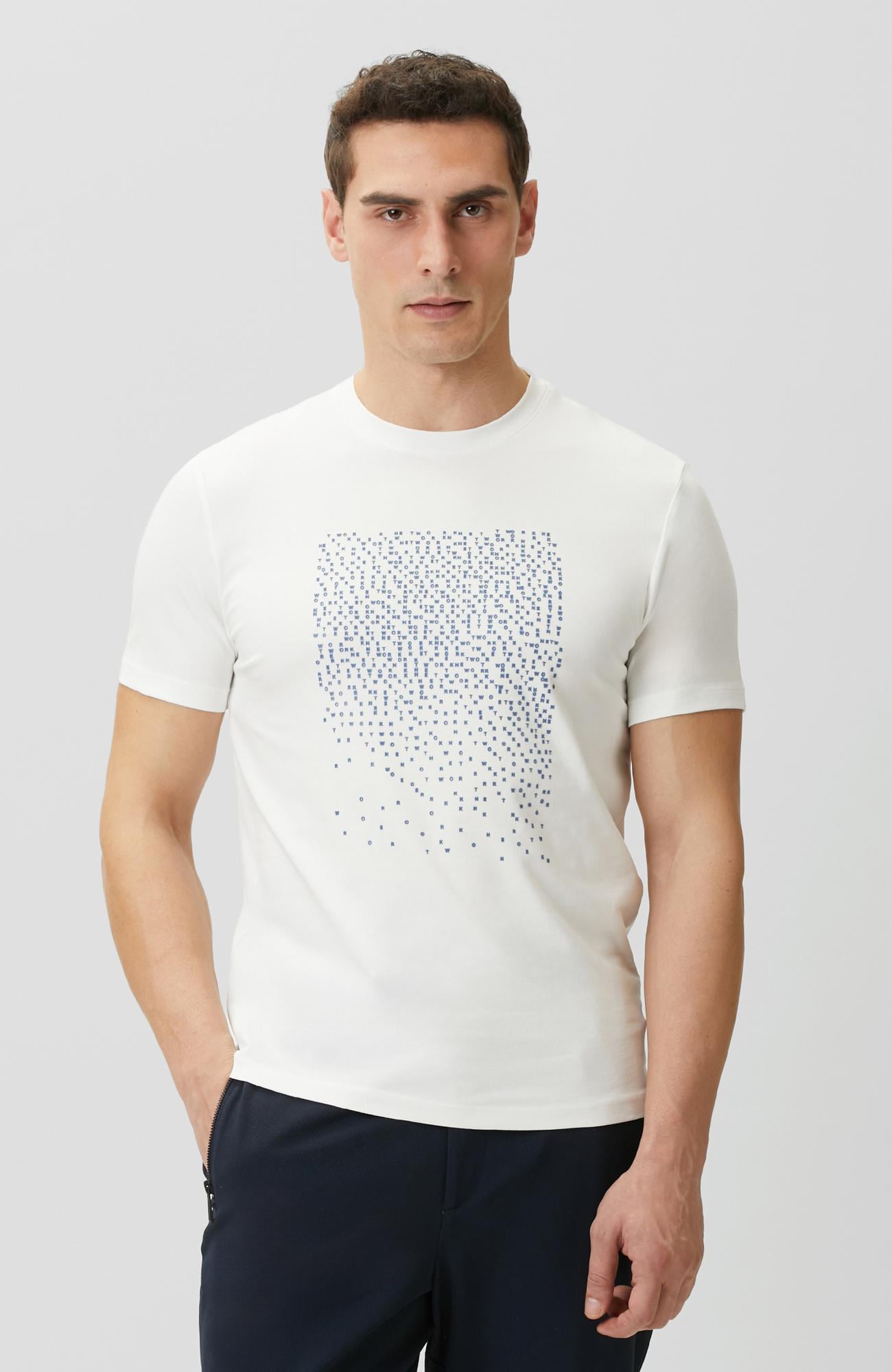 Network Erkek N-Tech Beyaz Mini Harf Baskılı T-shirt