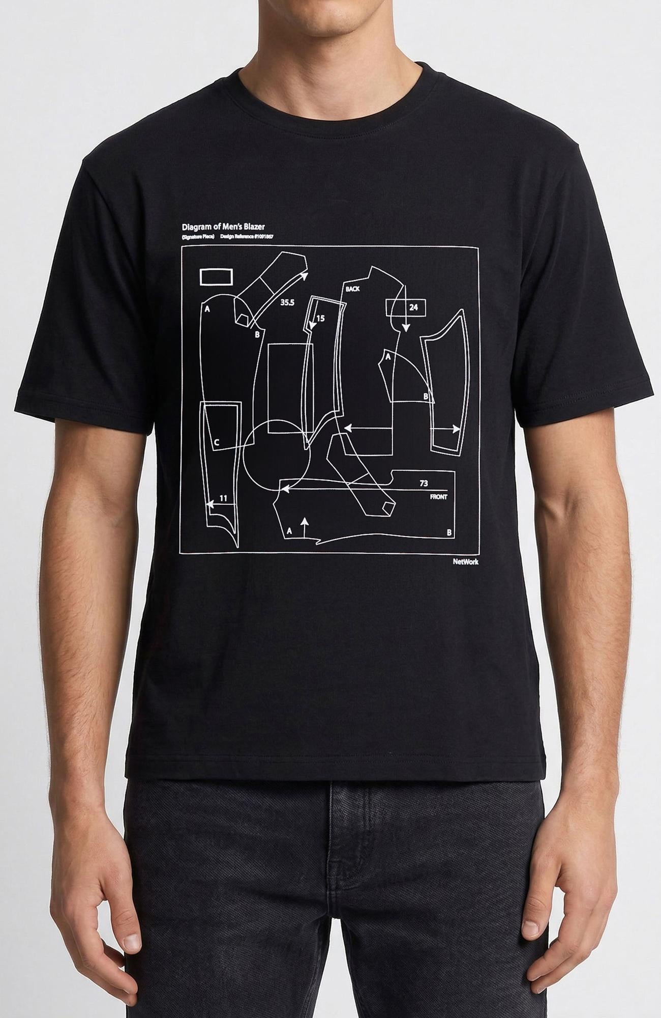 Network Erkek Siyah Baskılı T-shirt