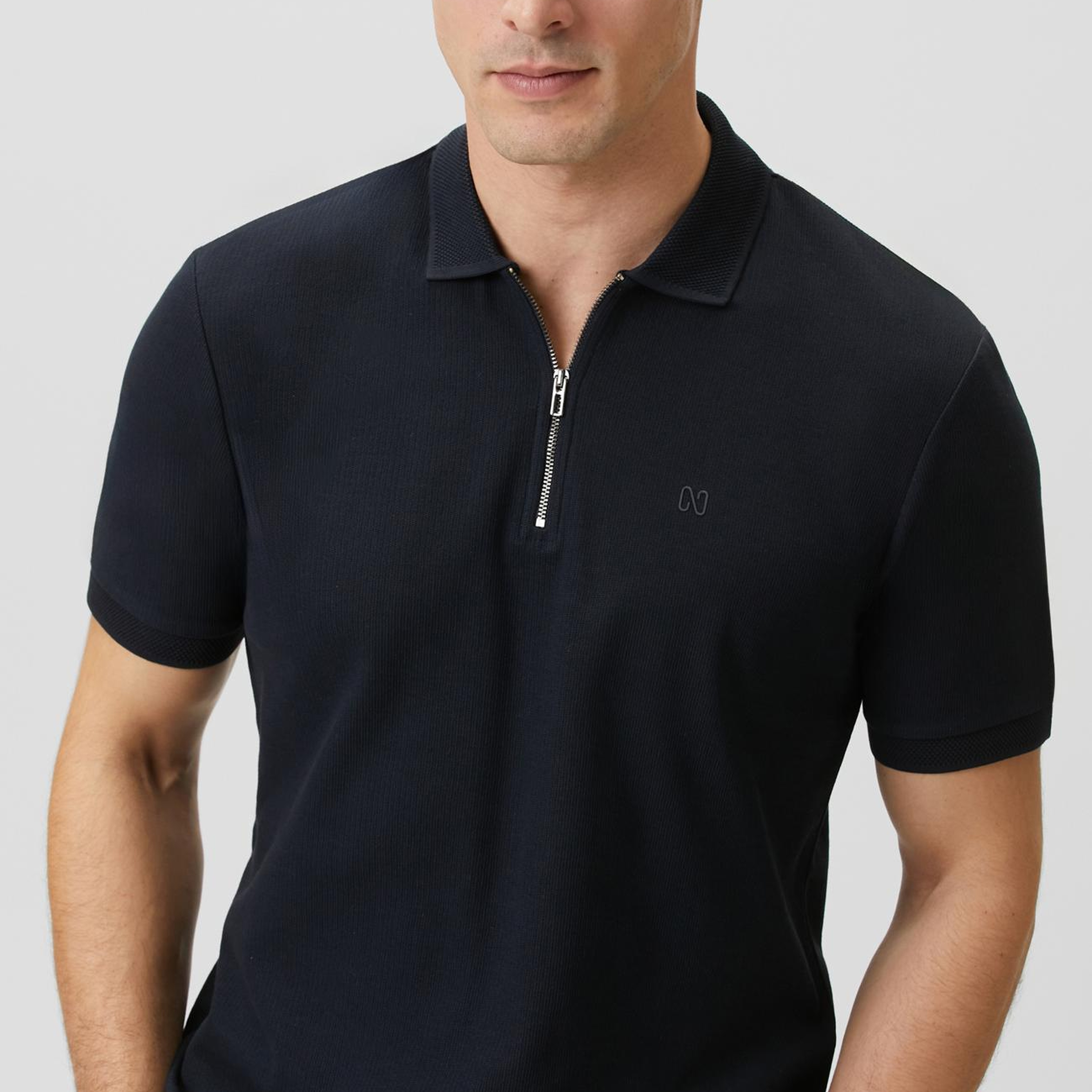 Network Erkek Lacivert Fermuarlı Polo Yaka Jakarlı T-shirt