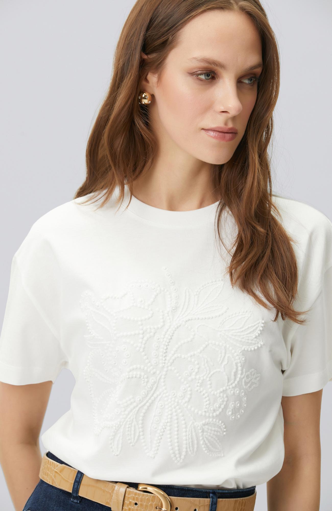 Network Kadın Kırık Beyaz Boncuk İşleme Detaylı T-shirt