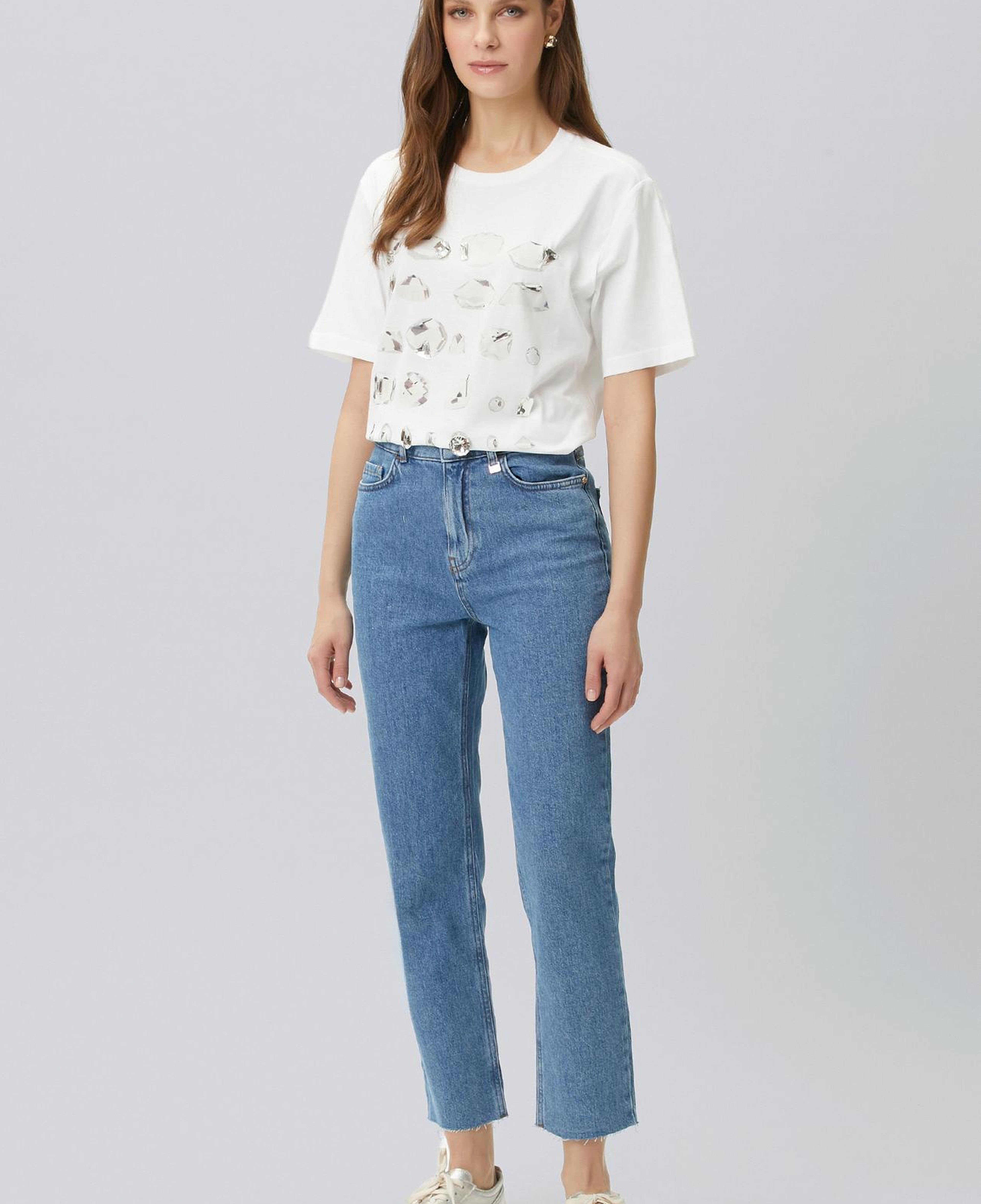Network Kadın Kırık Beyaz Baskı Detaylı T-shirt
