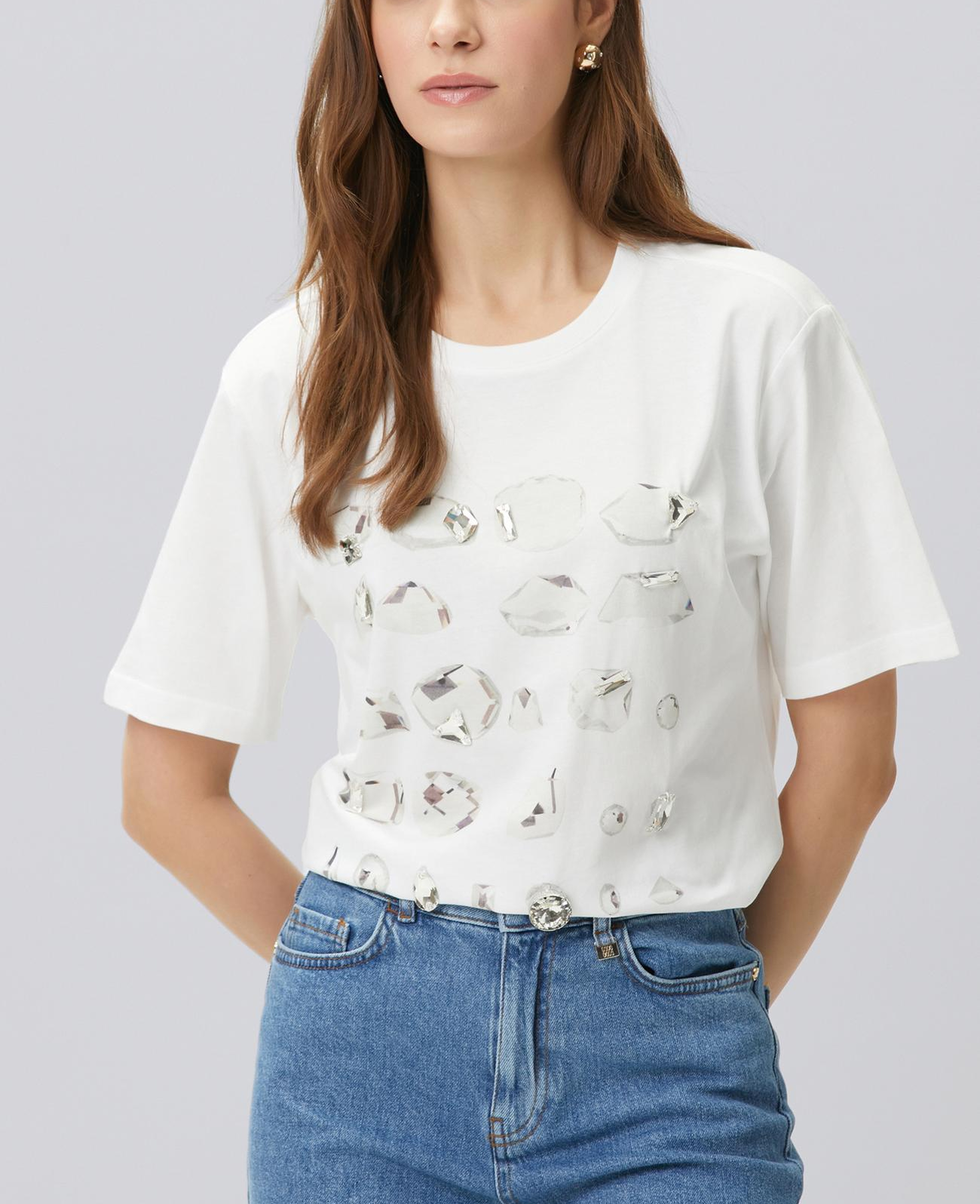 Network Kadın Kırık Beyaz Baskı Detaylı T-shirt