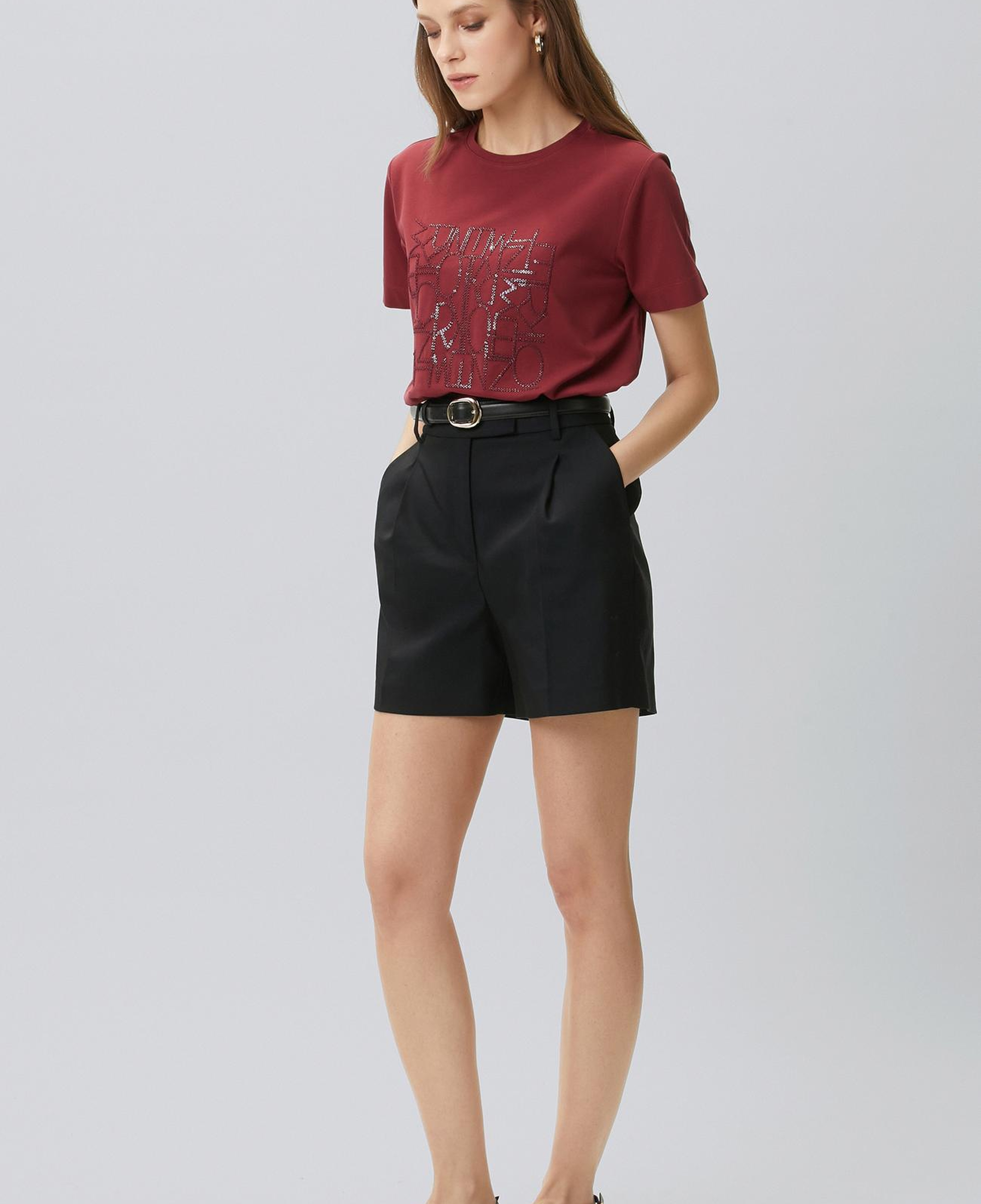 Network Kadın Vişne Nakış Detaylı T-shirt