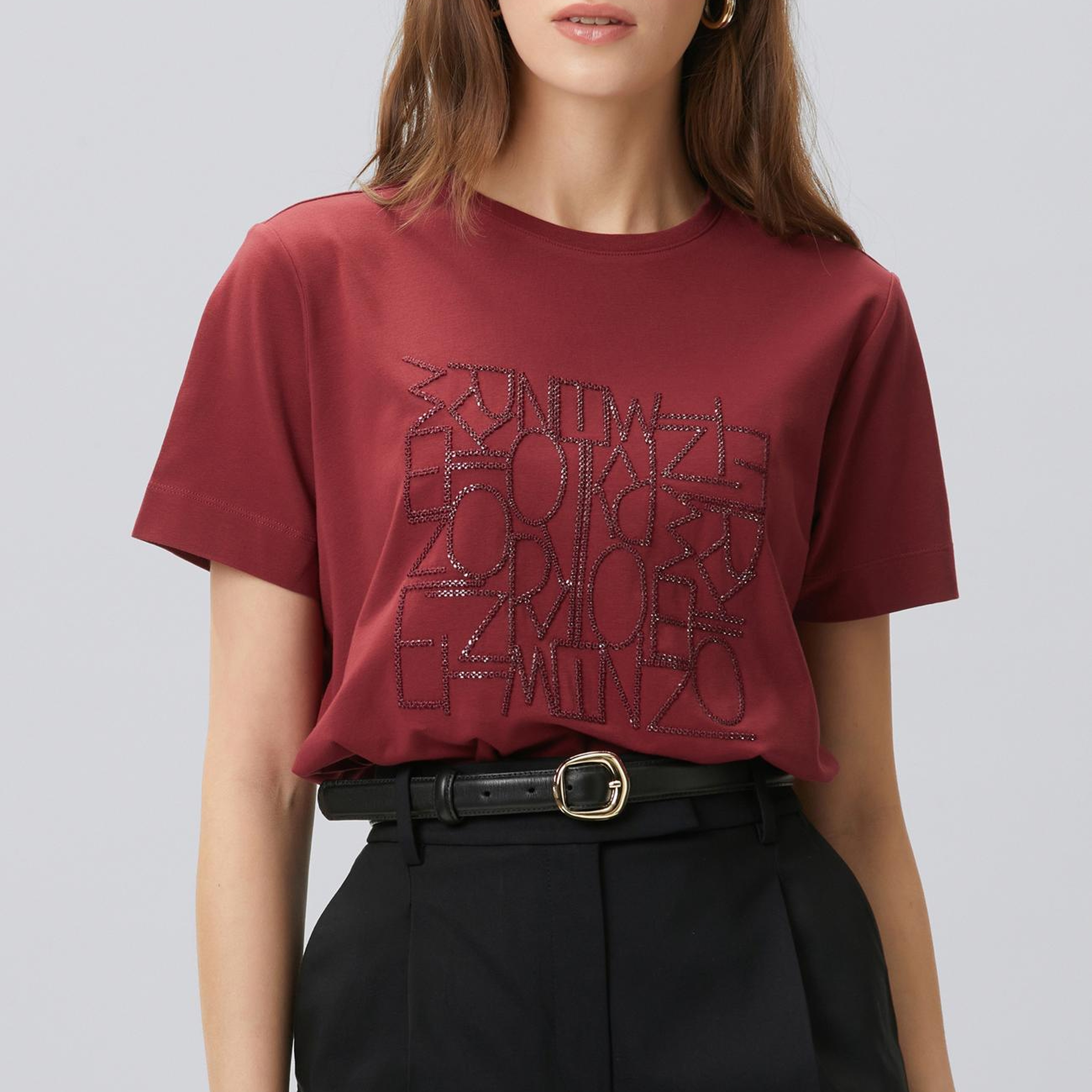 Network Kadın Vişne Nakış Detaylı T-shirt