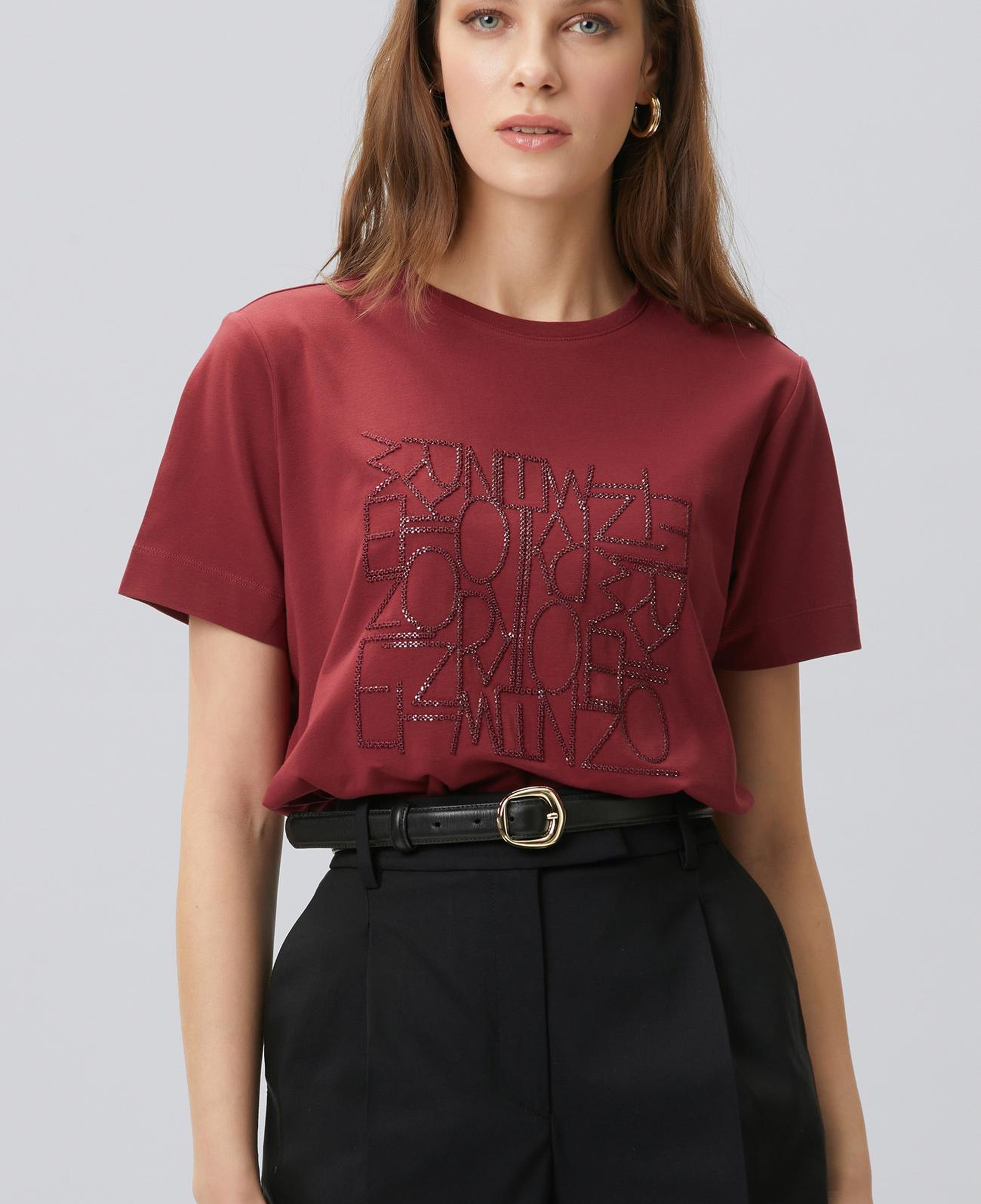 Network Kadın Vişne Nakış Detaylı T-shirt