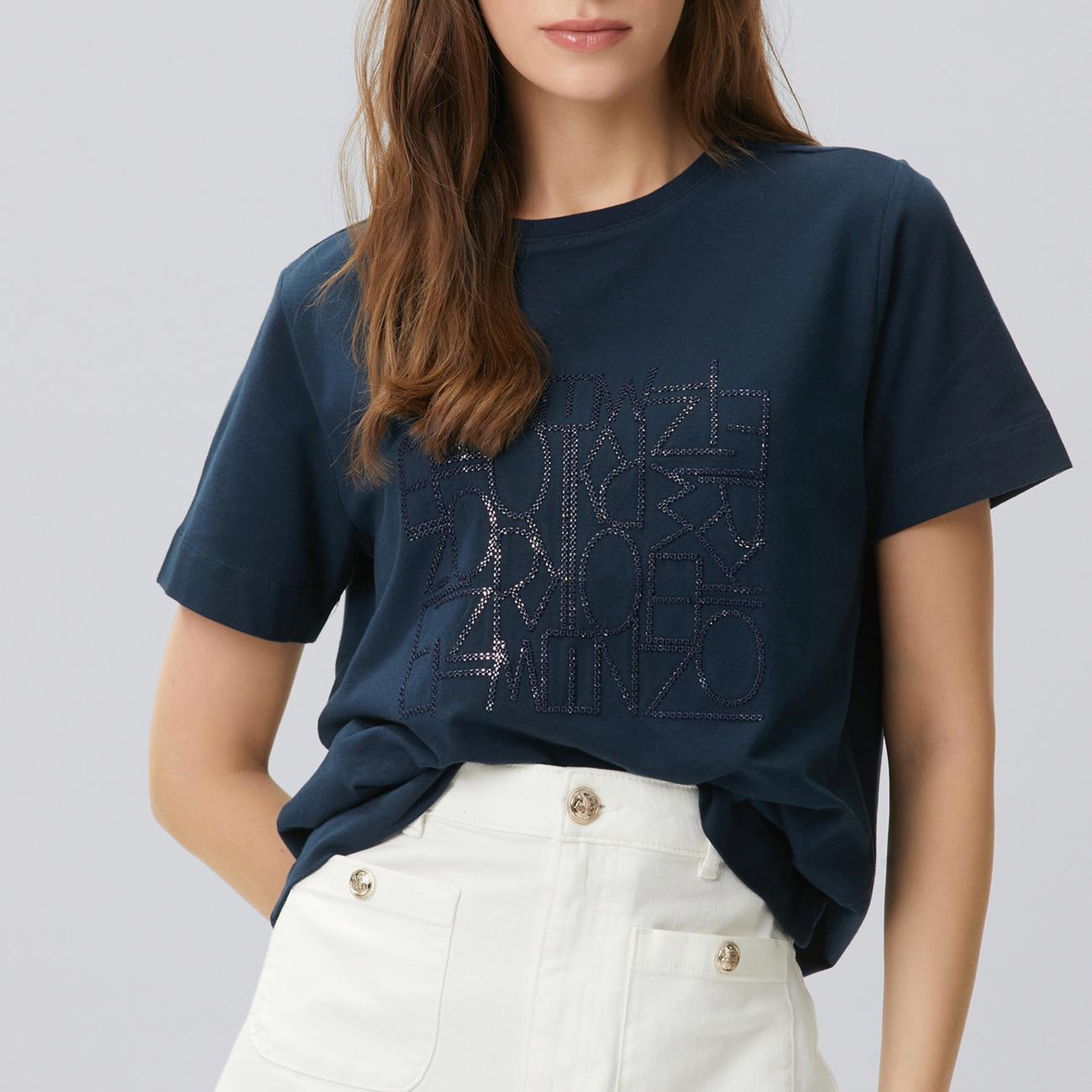 Network Kadın Lacivert Nakış Detaylı T-shirt