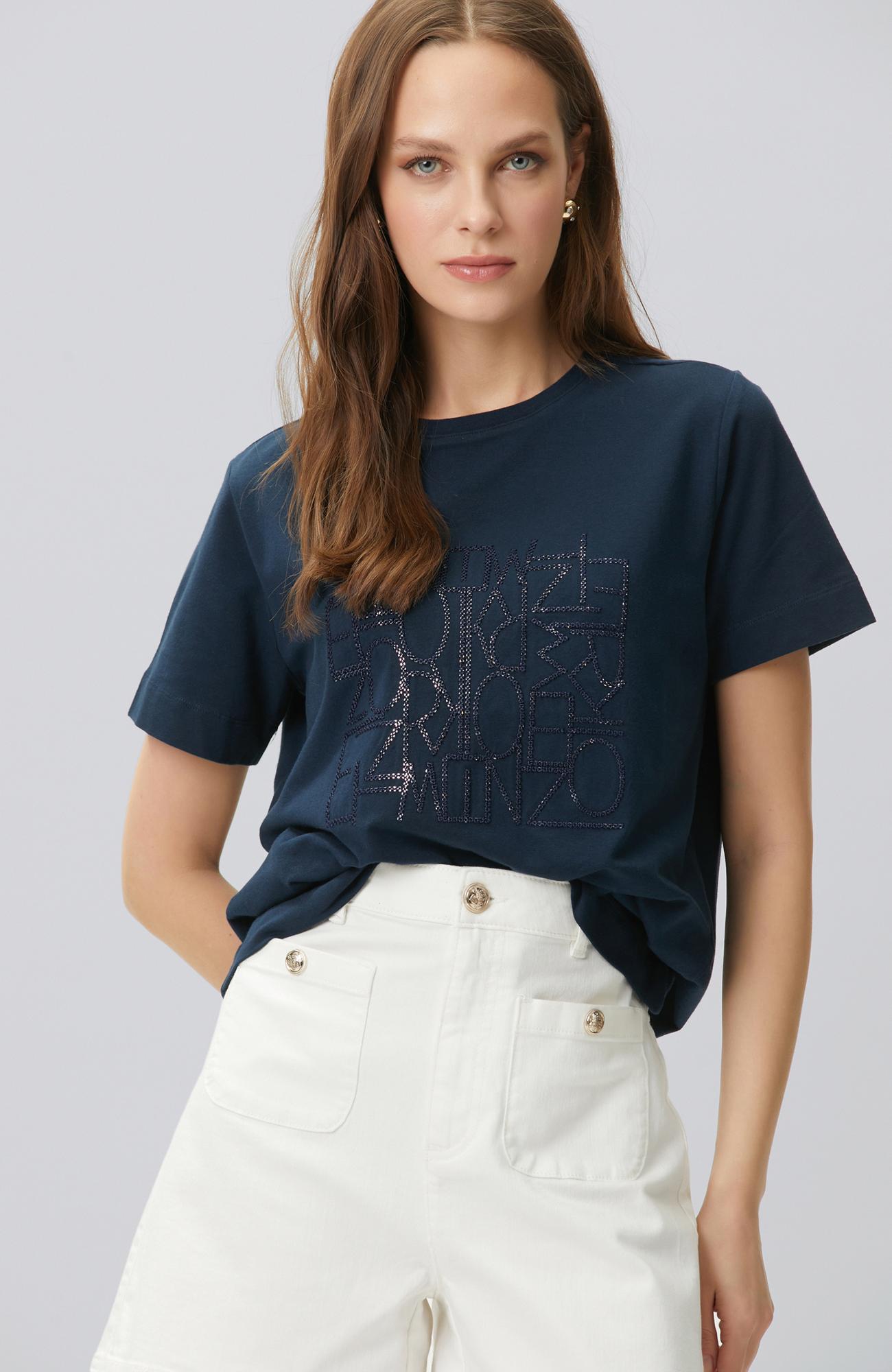 Network Kadın Lacivert Nakış Detaylı T-shirt