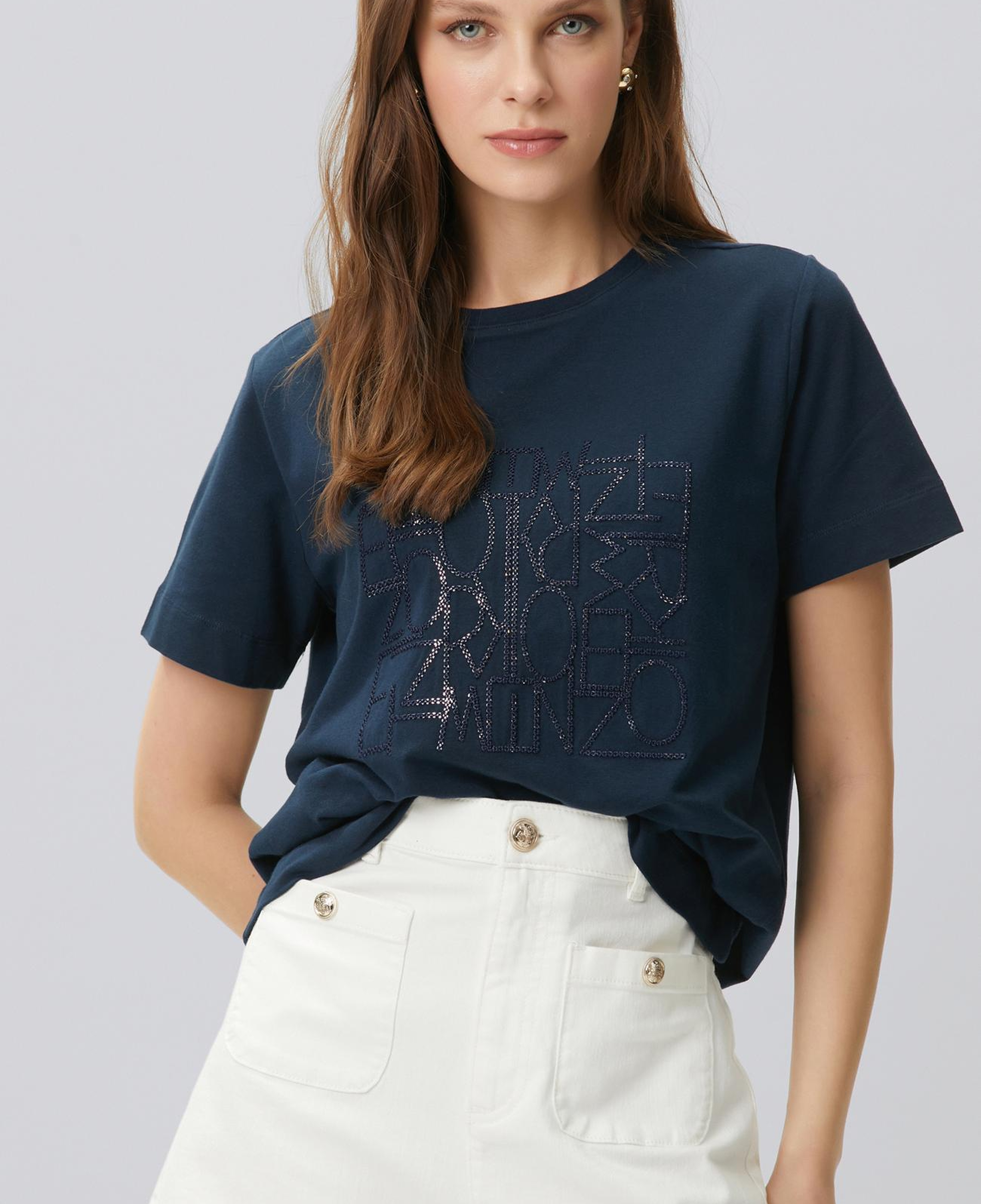 Network Kadın Lacivert Nakış Detaylı T-shirt