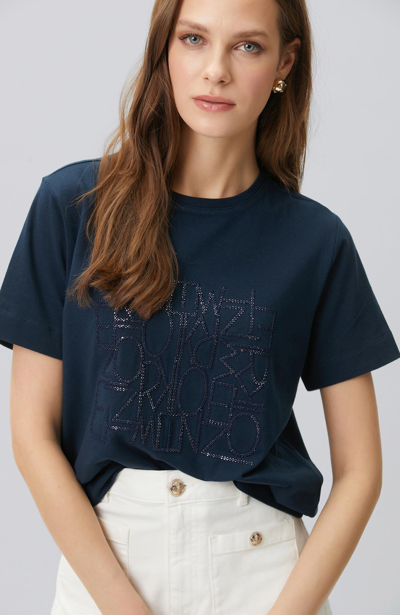 Network Kadın Lacivert Nakış Detaylı T-shirt