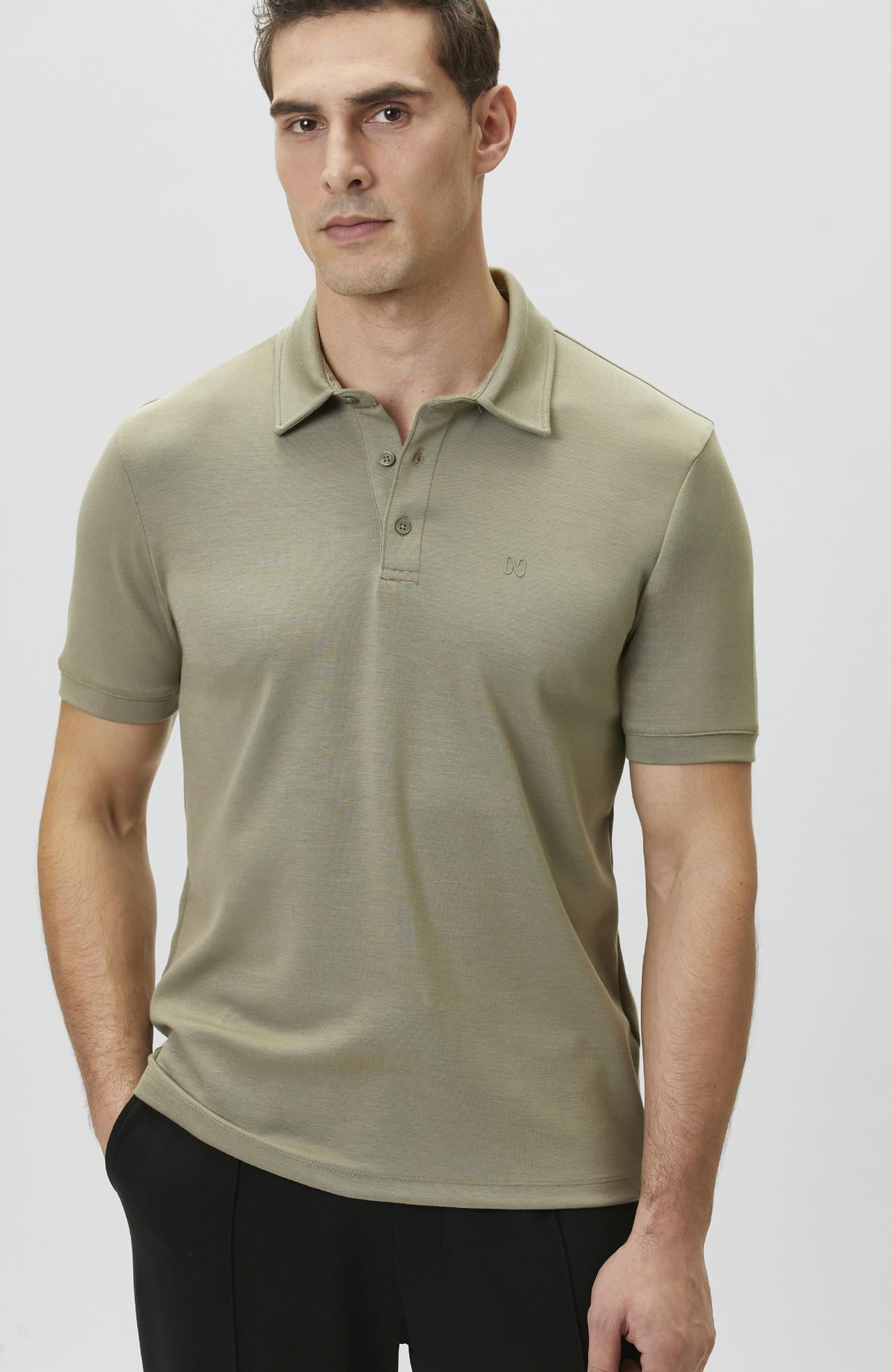 Network Erkek Haki Basic Modal Polo T-shirt