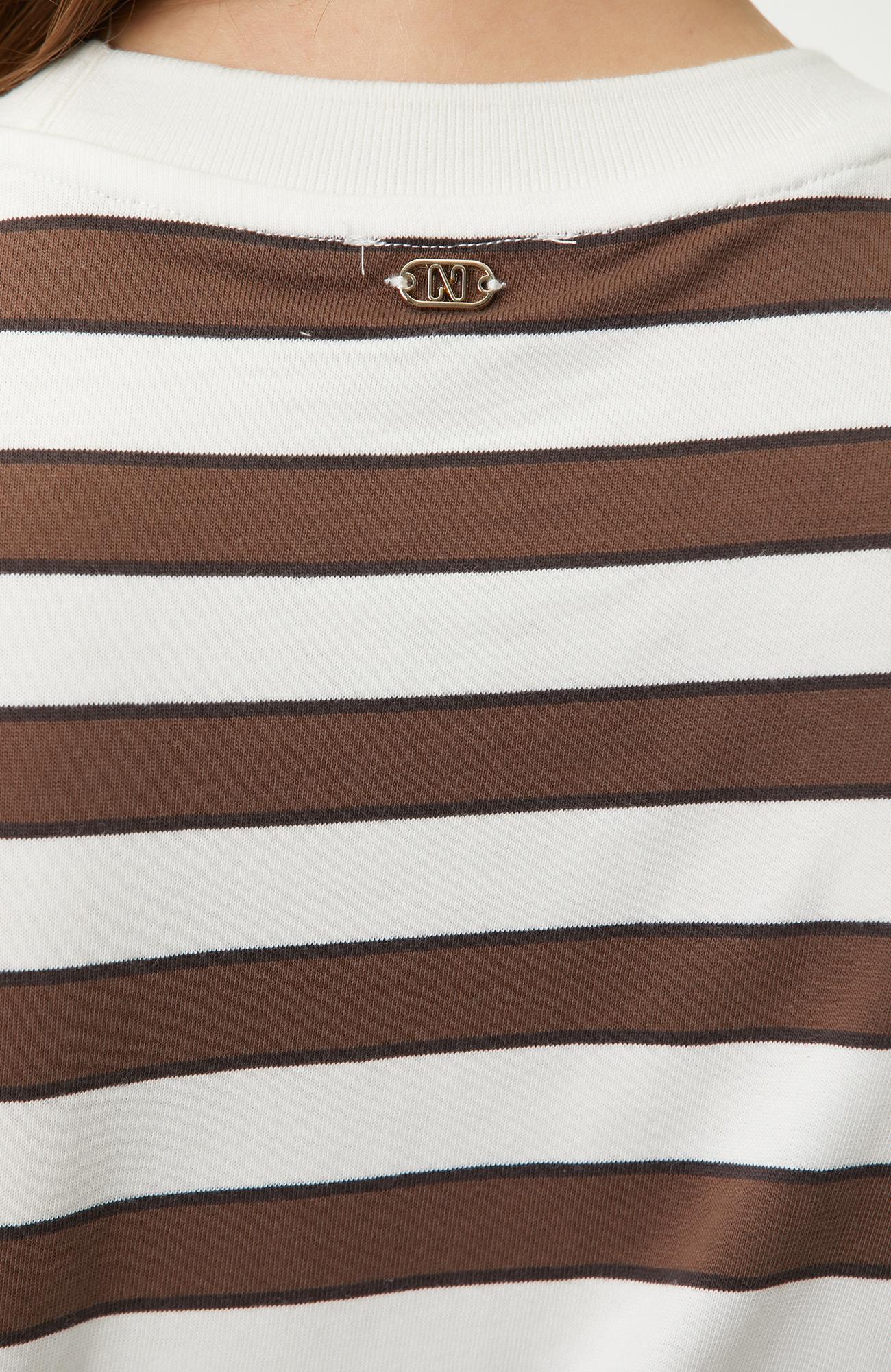 Network Kadın Kahve Beyaz Bisiklet Yaka Çizgi Raporlu T-shirt