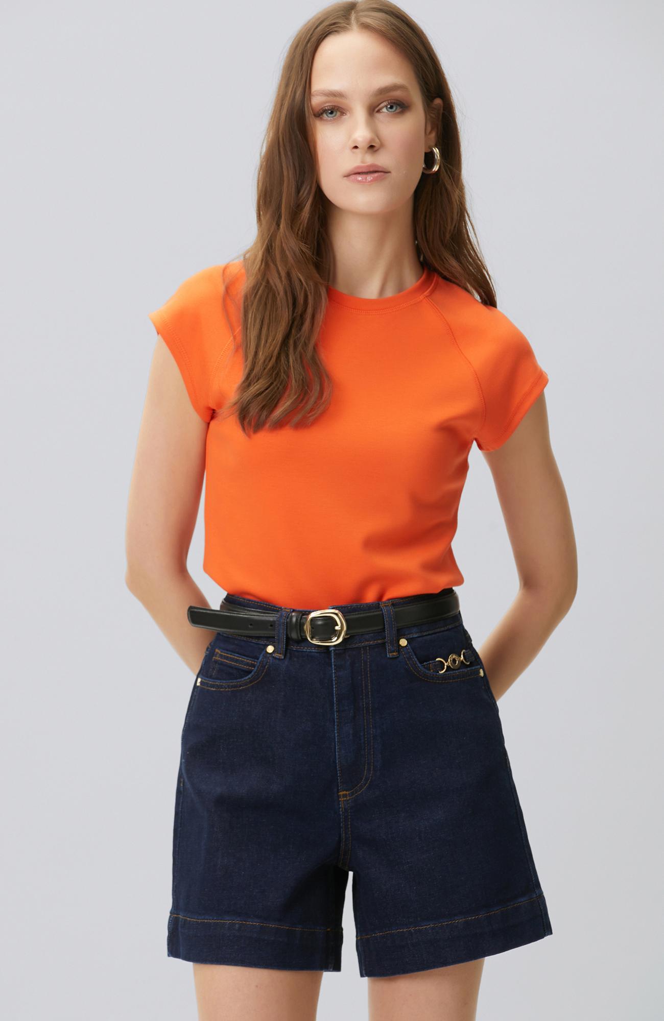 Network Kadın Turuncu Dikiş Detaylı Basic N-Tech T-shirt