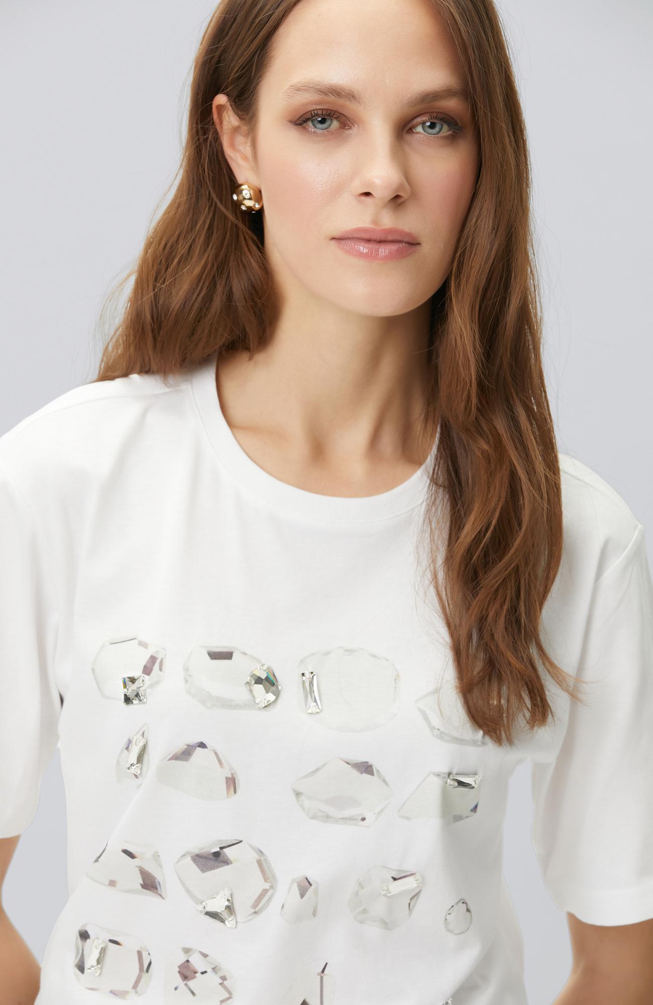 Network Kadın Kırık Beyaz Baskı Detaylı T-shirt