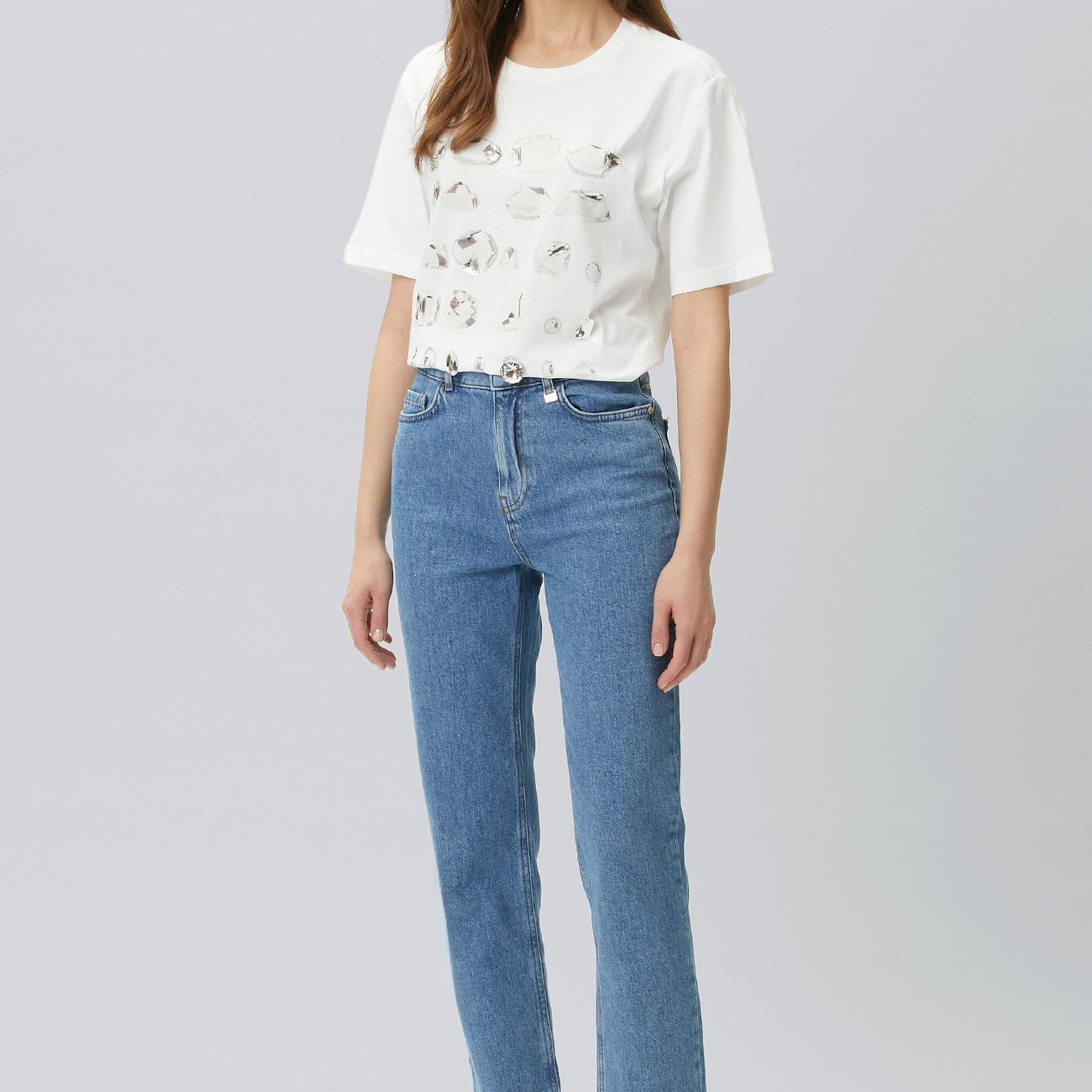Network Kadın Kırık Beyaz Baskı Detaylı T-shirt