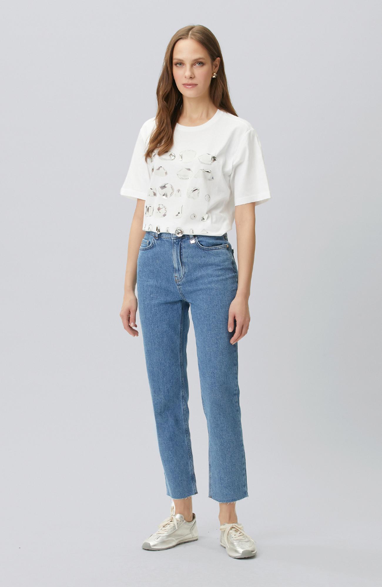 Network Kadın Kırık Beyaz Baskı Detaylı T-shirt