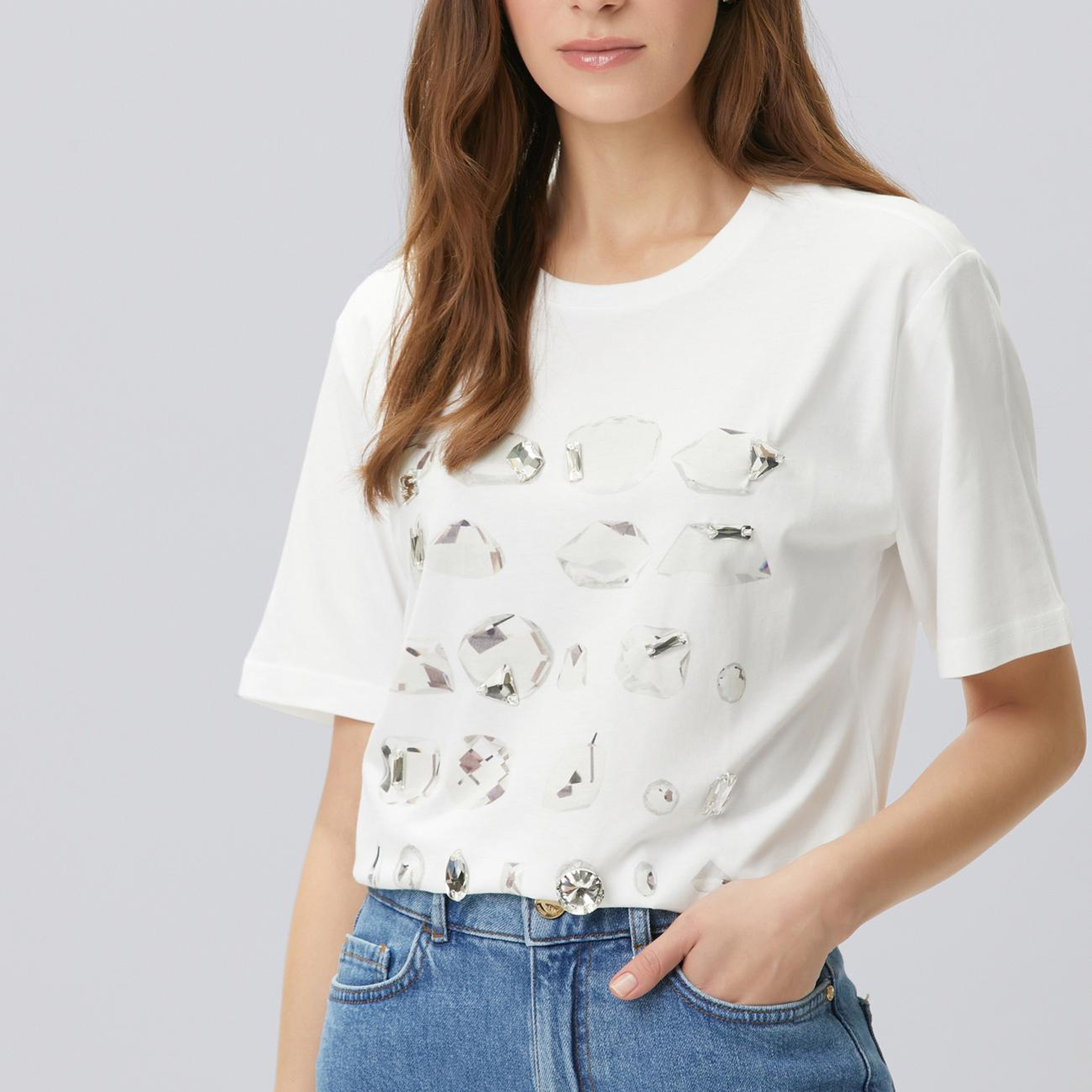 Network Kadın Kırık Beyaz Baskı Detaylı T-shirt
