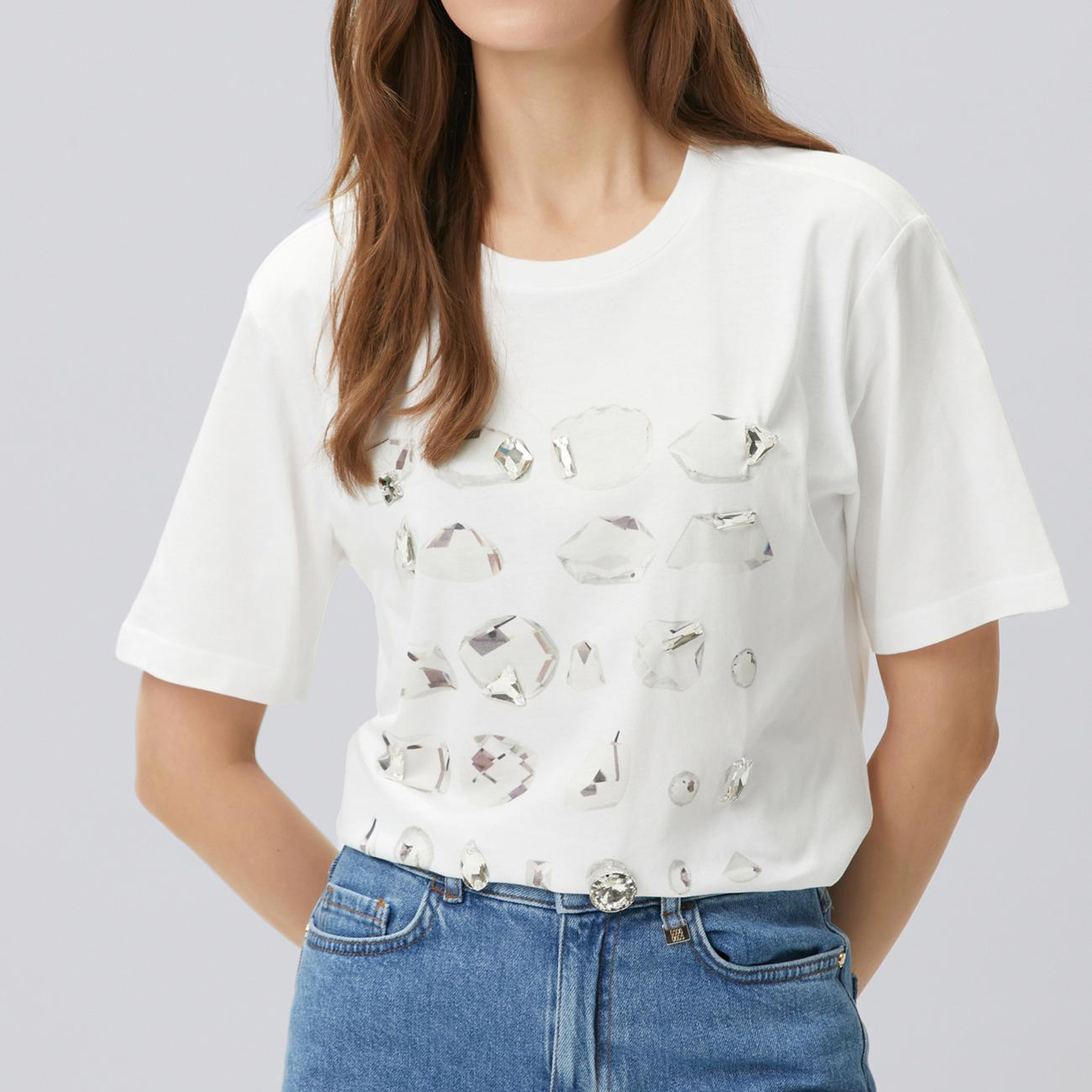Network Kadın Kırık Beyaz Baskı Detaylı T-shirt