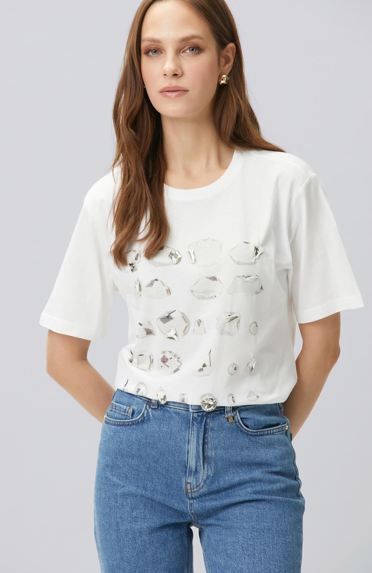 Network Kadın Kırık Beyaz Baskı Detaylı T-shirt