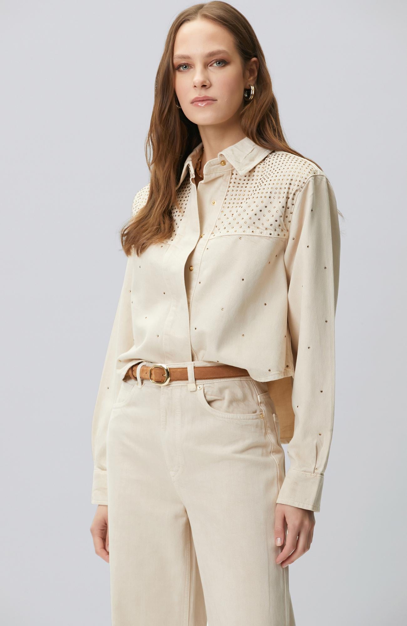 Network Kadın Bej Hotfixli Denim Mont