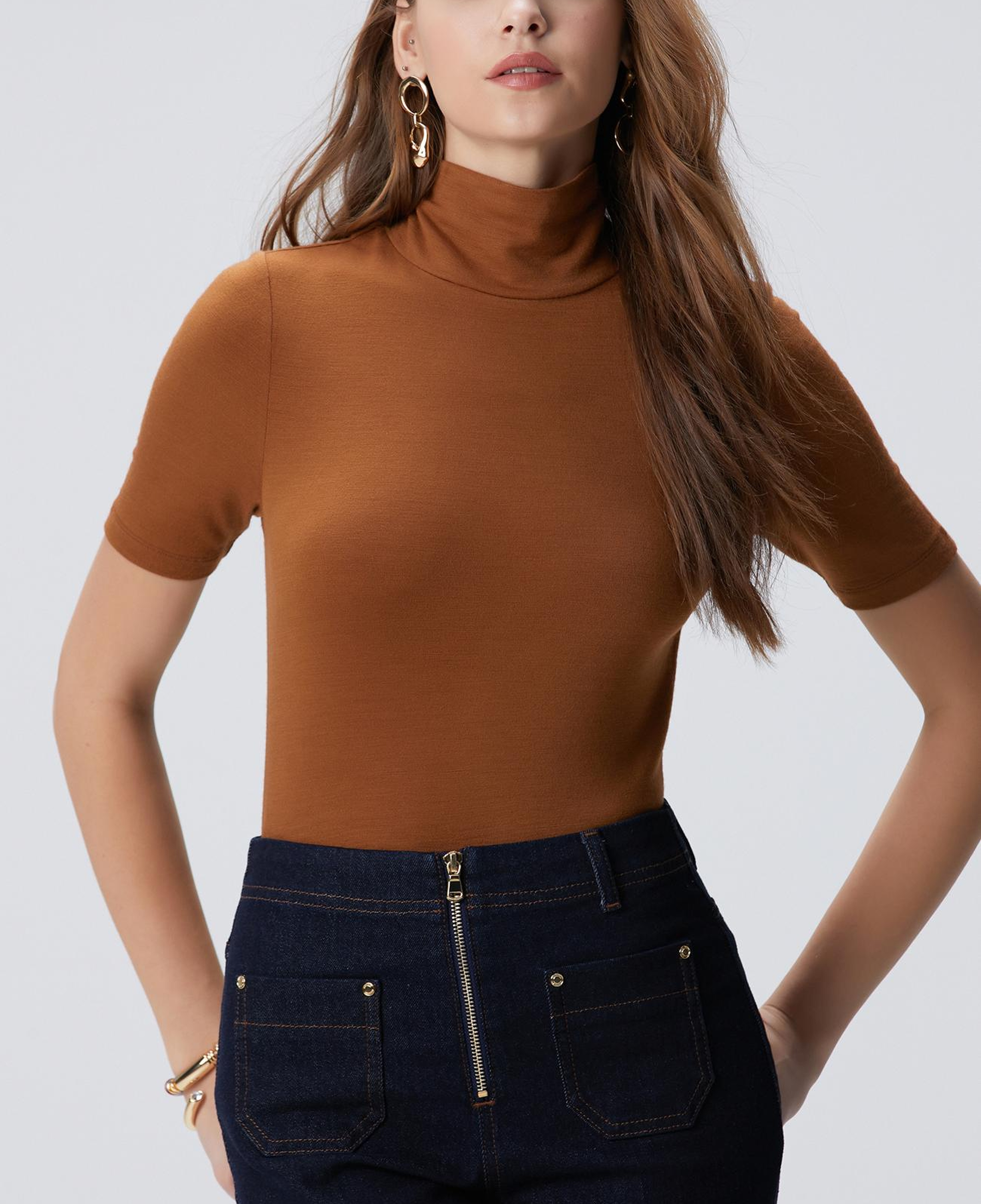Network Kadın Camel Yün Karışımlı T-Shirt